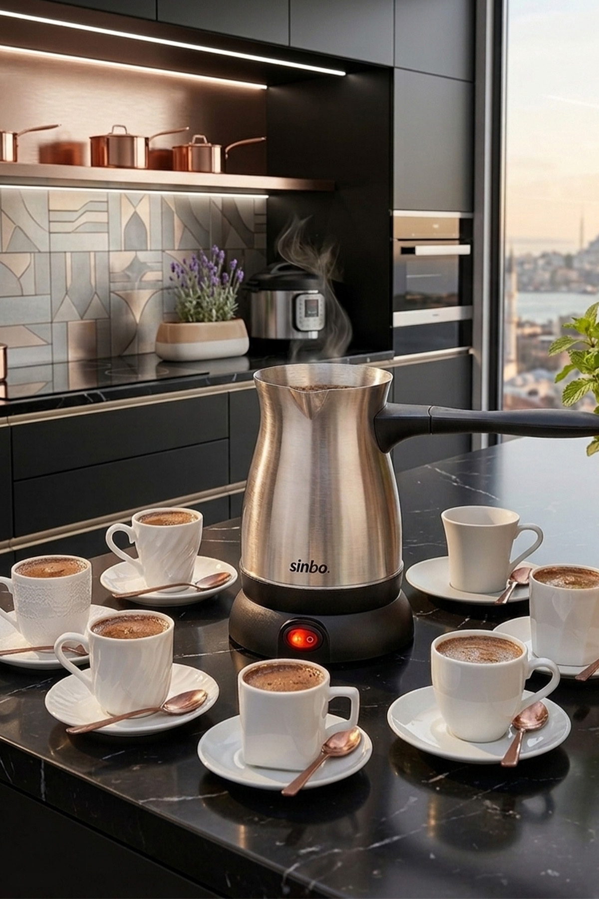 SCM-9038 Elektrikli Türk Kahve Makinesi Paslanmaz Çelik Cezve 5 Fincan 500 ml 7