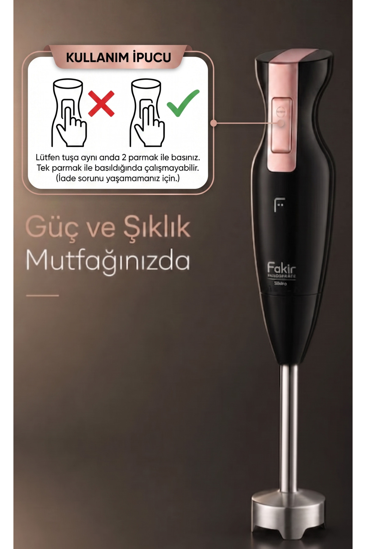 Fakir Silvino Stick 900W Paslanmaz Çelik 4 Bıçaklı Turbo El Blenderı Siyah