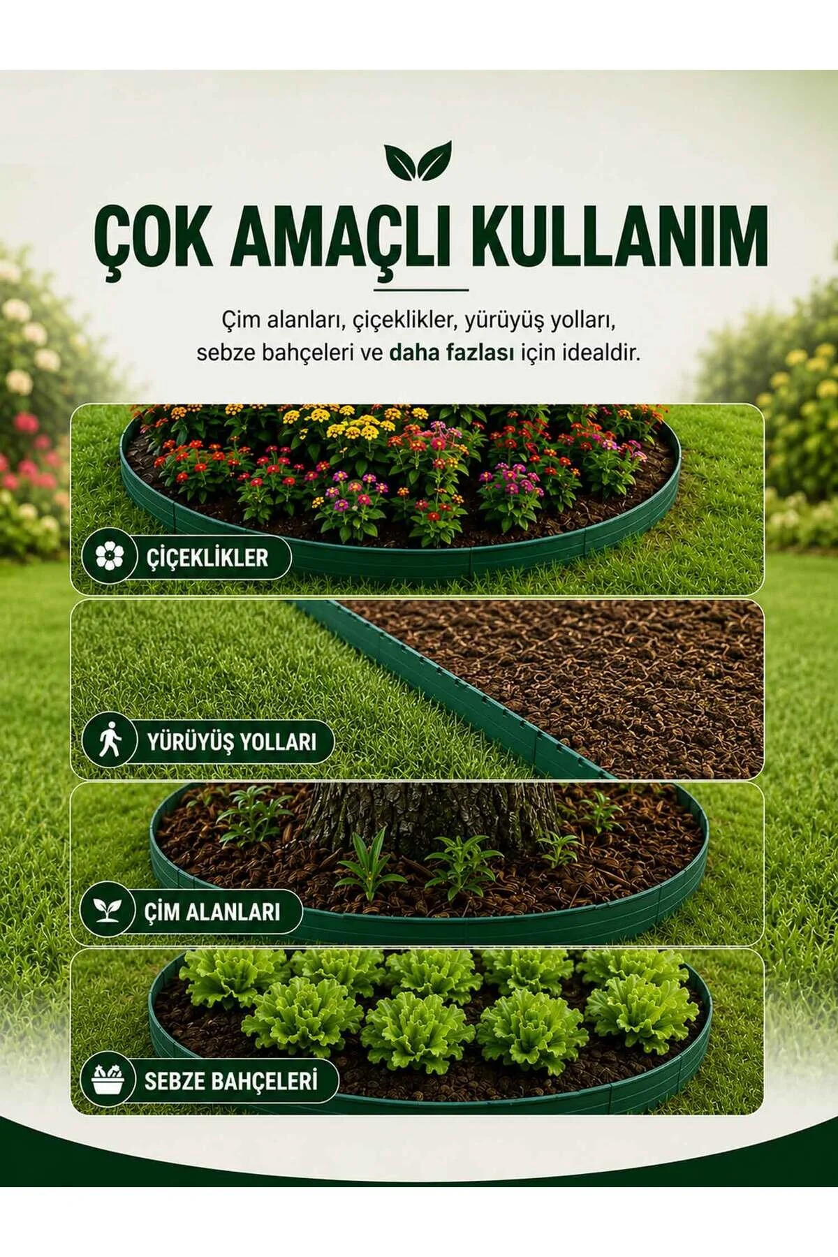 Esnek PVC Çim Ayırıcı Bahçe Peysaj Düzenleyici (15 Metre Yeşil) Çim Sınırlayıcı Esnek Plastik Taş Toprak Ayraç Bariyer Peyzaj Bordürü 4