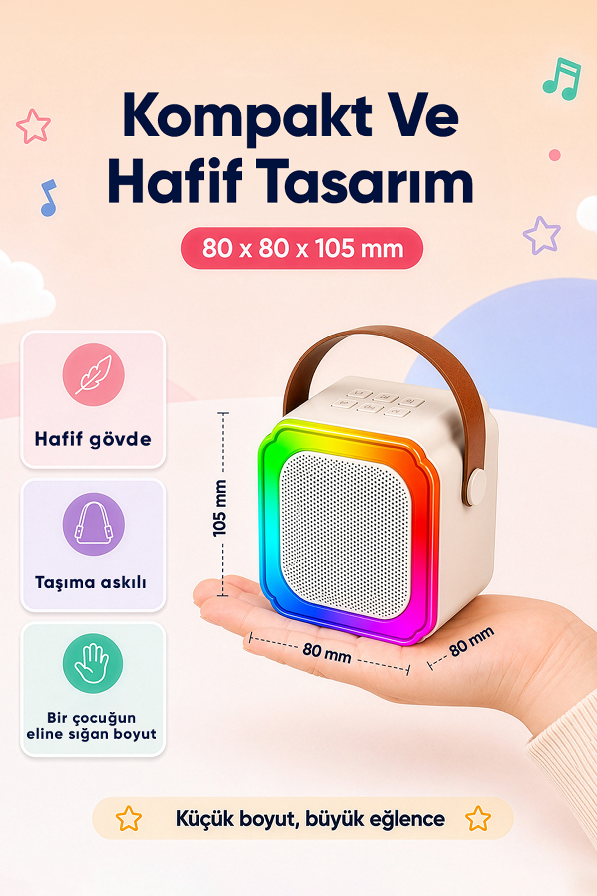MD-27BT Naos Krem USB+TF+Bluetooth Wireless Karaoke Mikrofonlu 5W 800mAh Taşınabilir Speaker 8