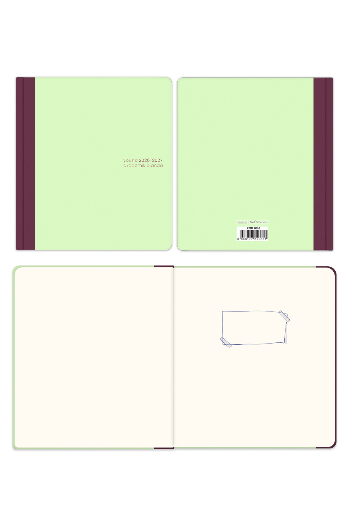 Matt Notebook Youna 2026-2027 Akademik Kare Ajanda - 16 Aylık Yeşil Dizüstü Bilgisayar