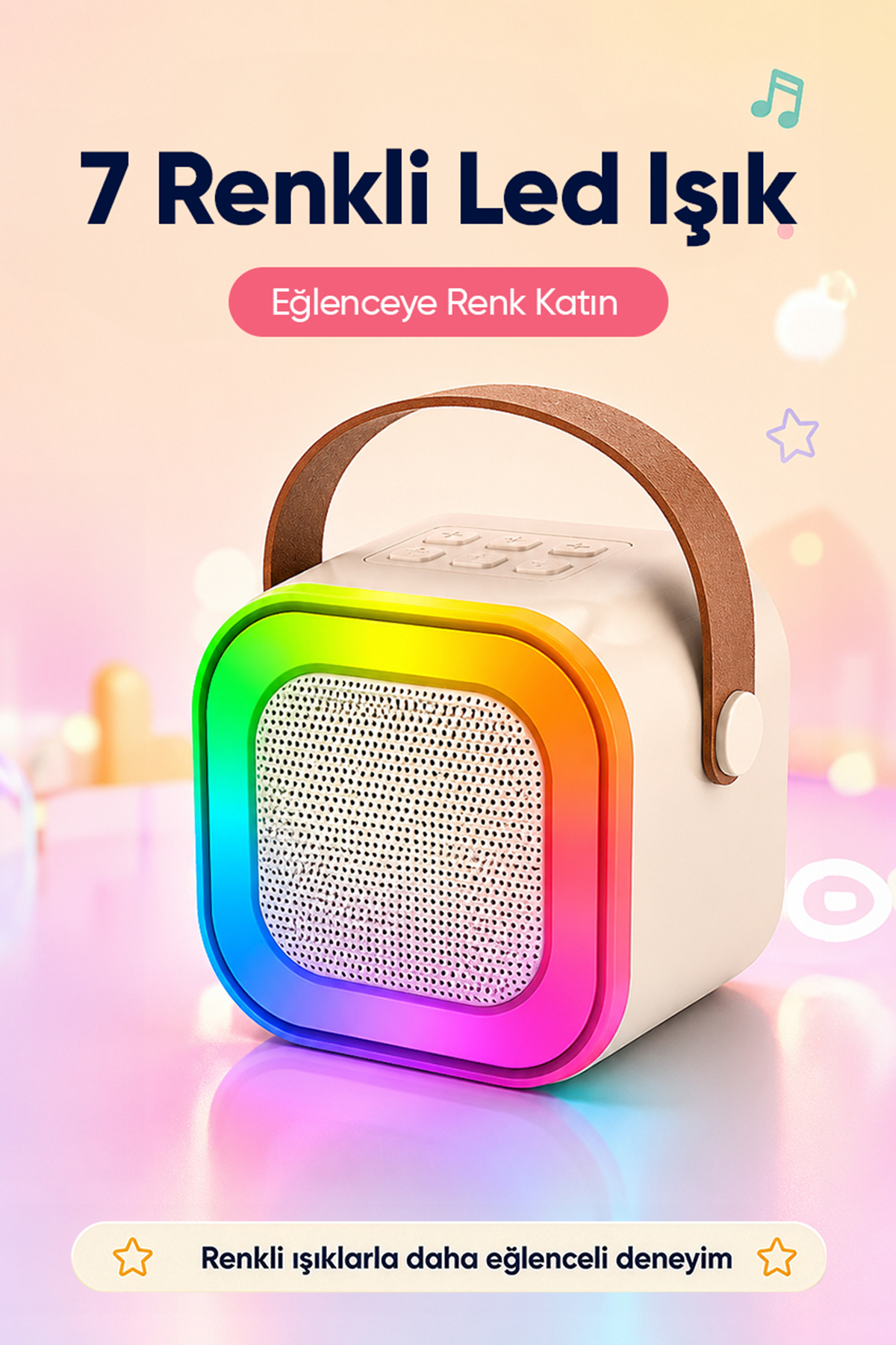 MD-27BT Naos Krem USB+TF+Bluetooth Wireless Karaoke Mikrofonlu 5W 800mAh Taşınabilir Speaker 3