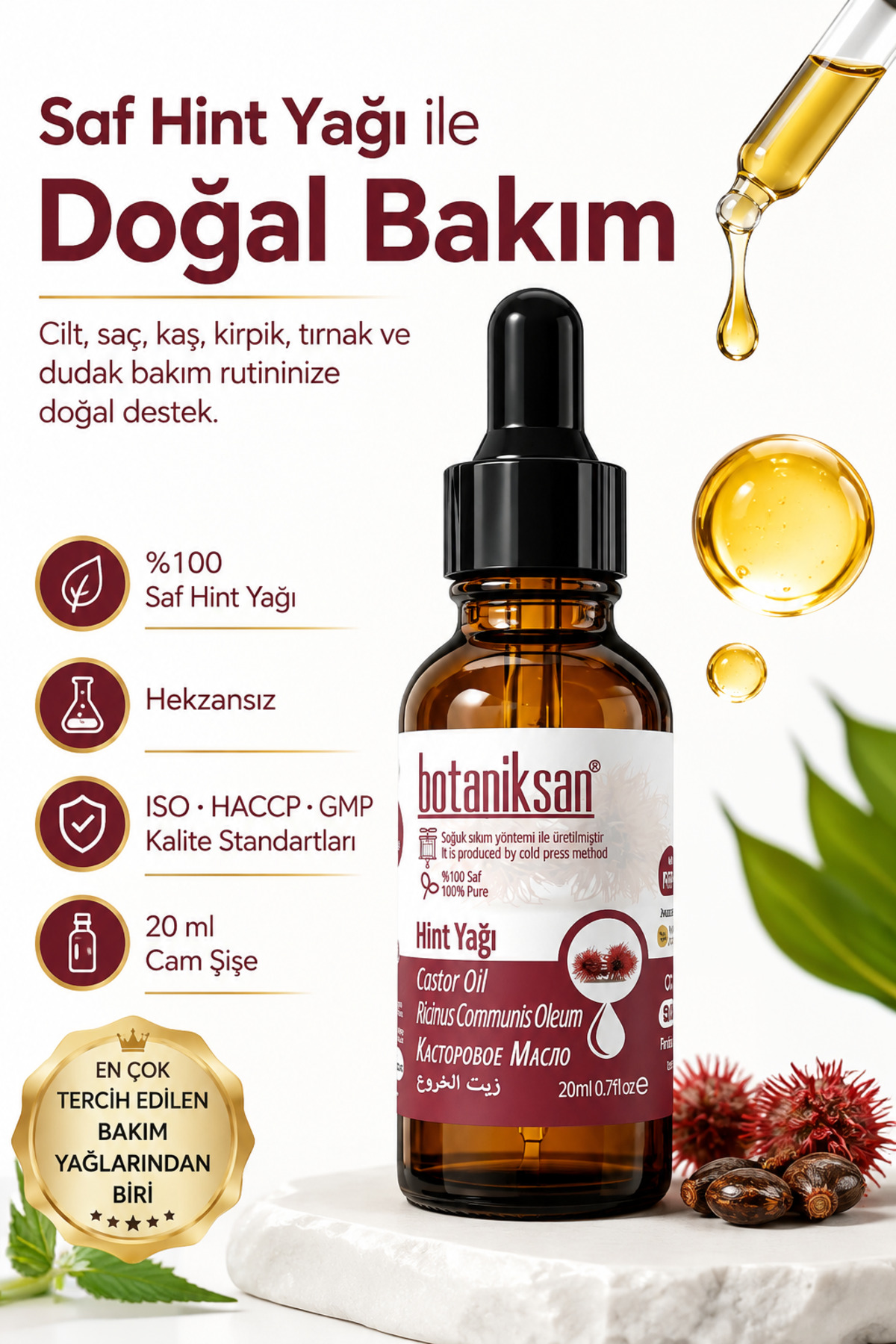 botaniksan Hint Yağı 20ml Soğuk Sıkım, Saf, Doğal, Katkısız — HİNT YAĞI 20ML
