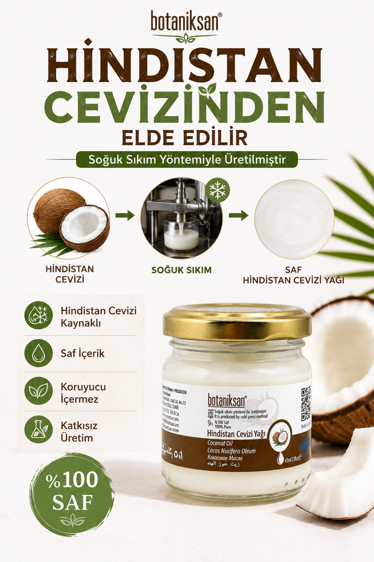 Hindistan Cevizi Yağı 43gr Soğuk Sıkım, Saf, Doğal, Katkısız — HİNDİSTAN CEVİZİ YAĞI 43GR — تصویر 2 از 8