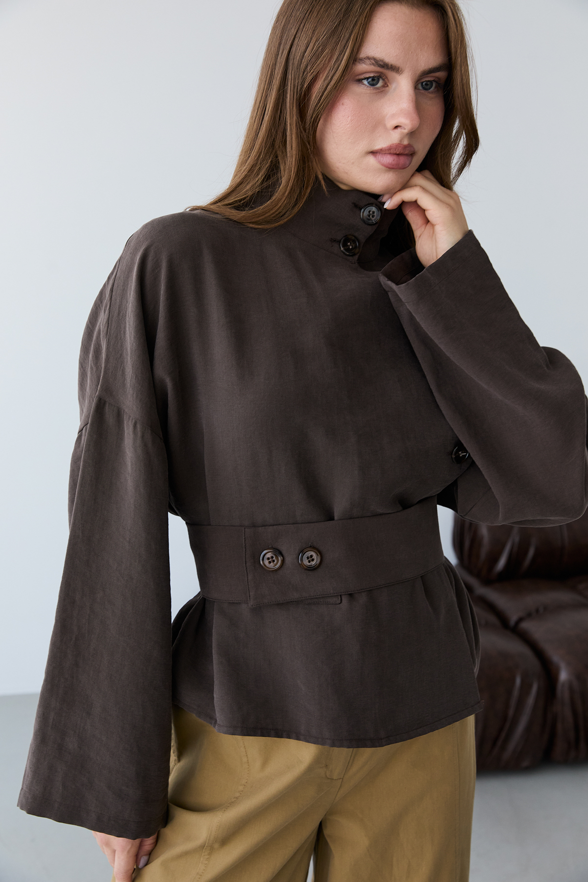 Trendyol Collection Dark Brown Stand Collar Jacket Twoaw27Ce00020