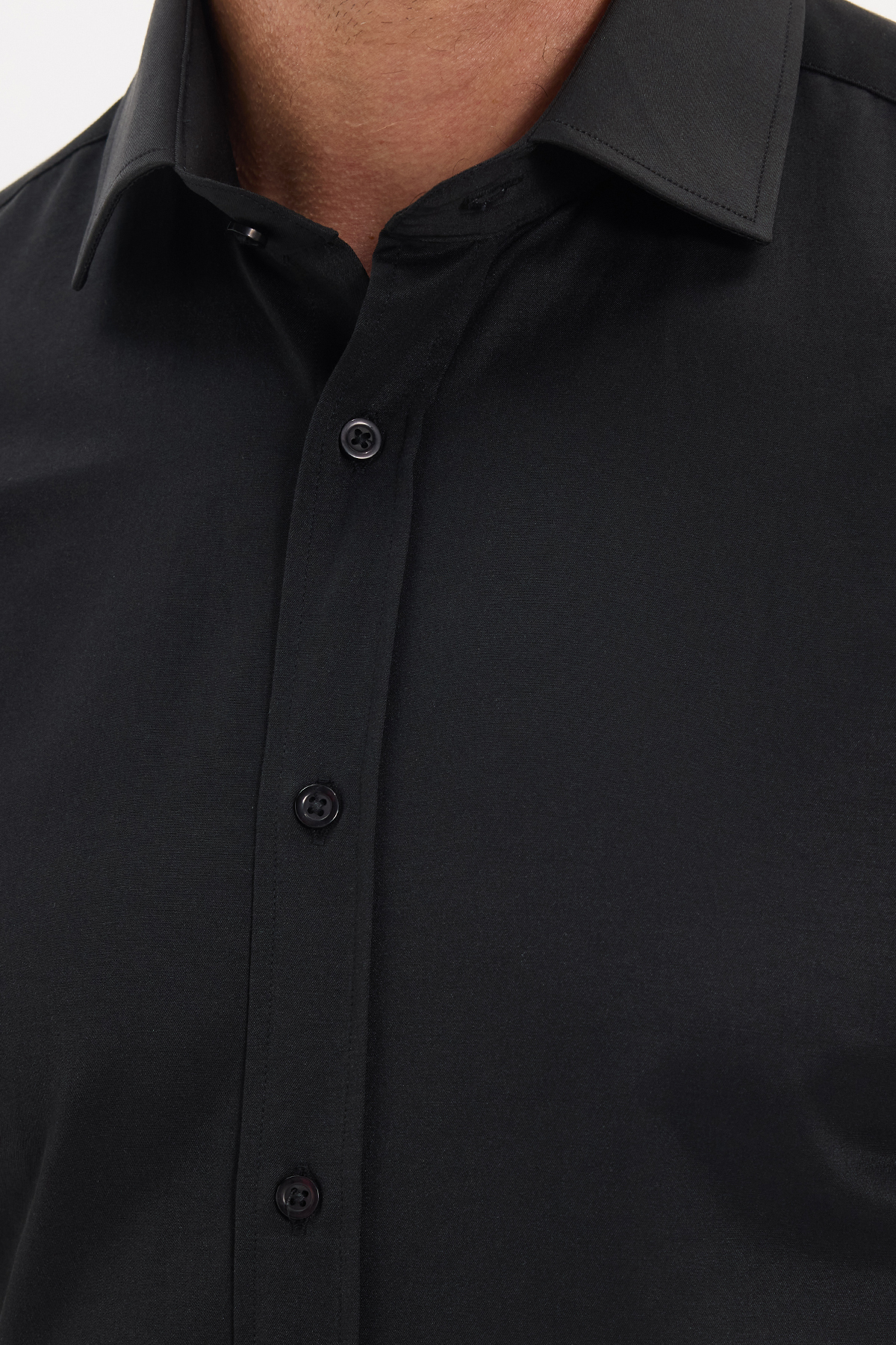 Erkek Modern Slim Fit Düz Saten Pamuklu Siyah Gömlek — مشکی MD210001-142 — تصویر 7 از 9