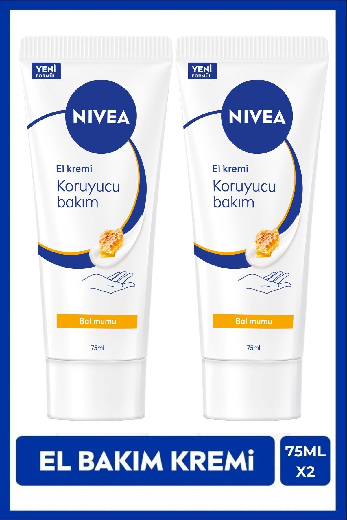 NIVEA Koruyucu El Bakım Kremi Bal Mumu 75ml, Nemlendirici, Yağlı His Bırakmaz, Gül Kokusu, X2 Adet — SET.NVE.438