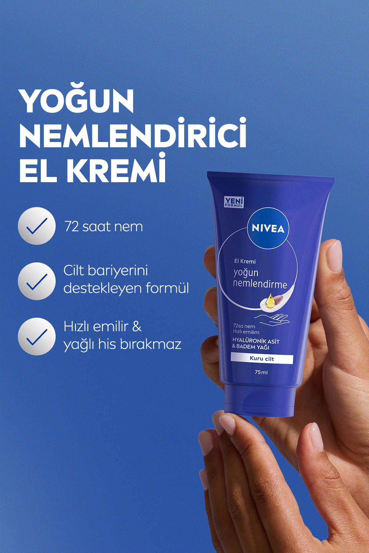 Yoğun Nemlendirici ve Besleyici El Bakım Kremi 75ml, Doğal Badem, Shea Yağı Özü, Kuru Cilt, X3 Adet — SET.NVE.431 — تصویر 2 از 5