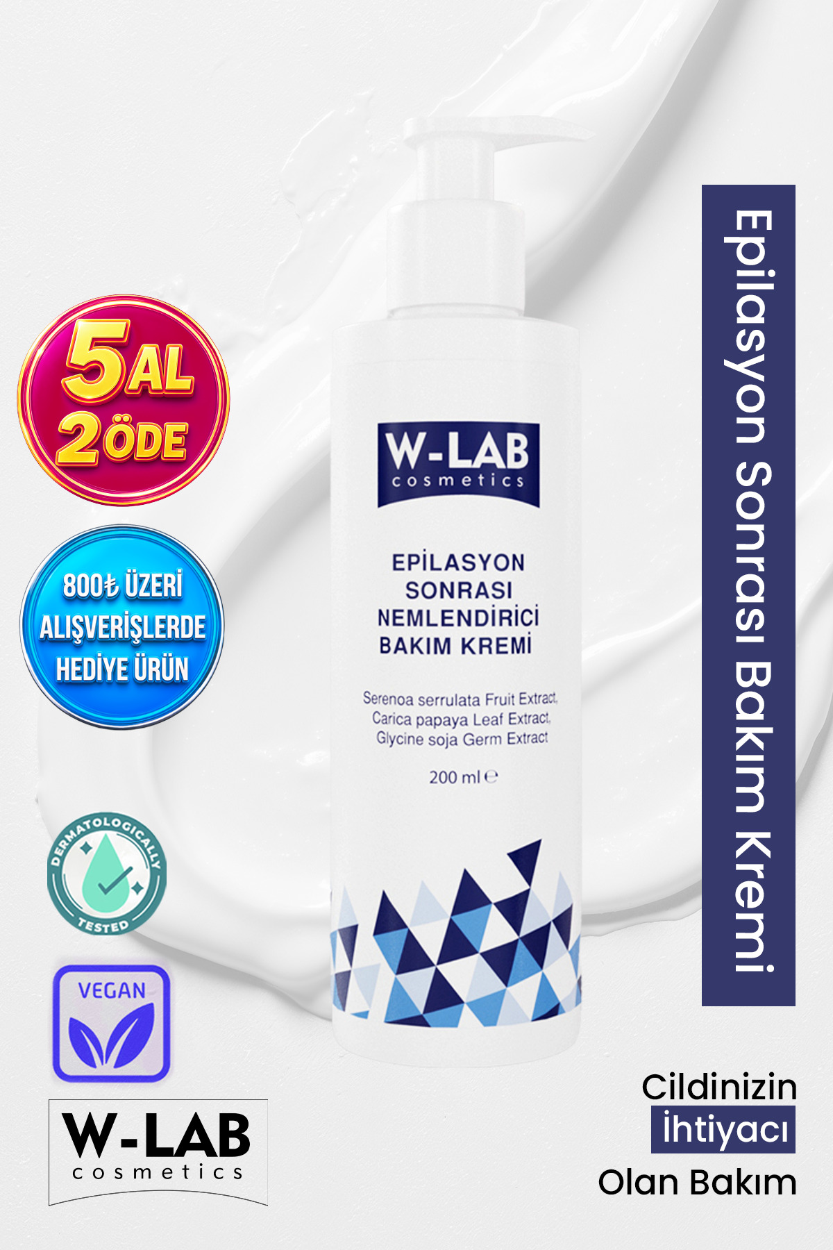 Epilasyon Sonrası Nemlendirici Bakım Kremi 200 ml - Tüy Azaltıcı, Tüy İnceltici ve Batık Önleyici — WLAB-U-315 — تصویر 1 از 5