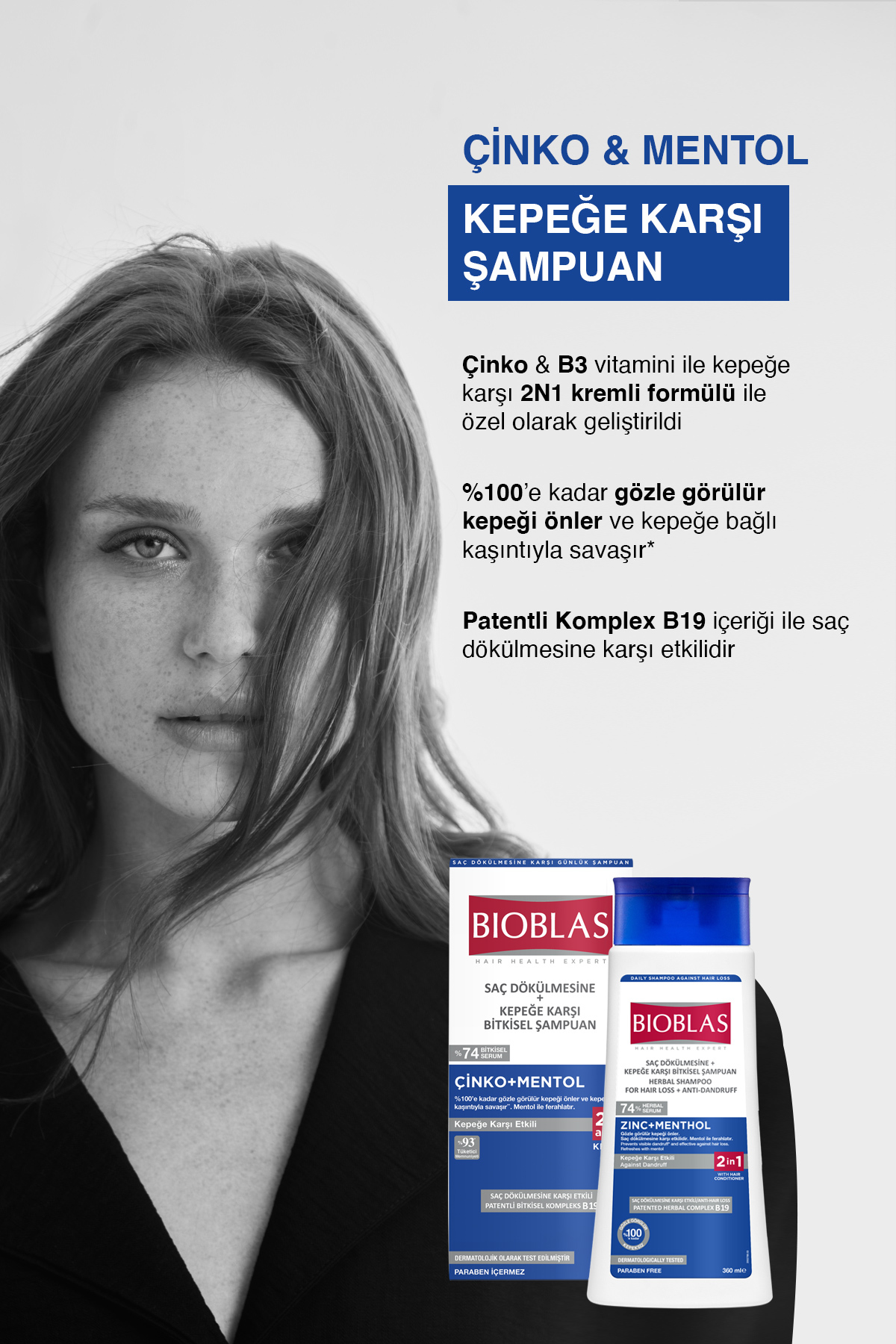 Saç Dökülmesi + Kepek Karşıtı Şampuan 2 x 360 ML – Çinko, Mentol, Kremli — B10383 — تصویر 3 از 4