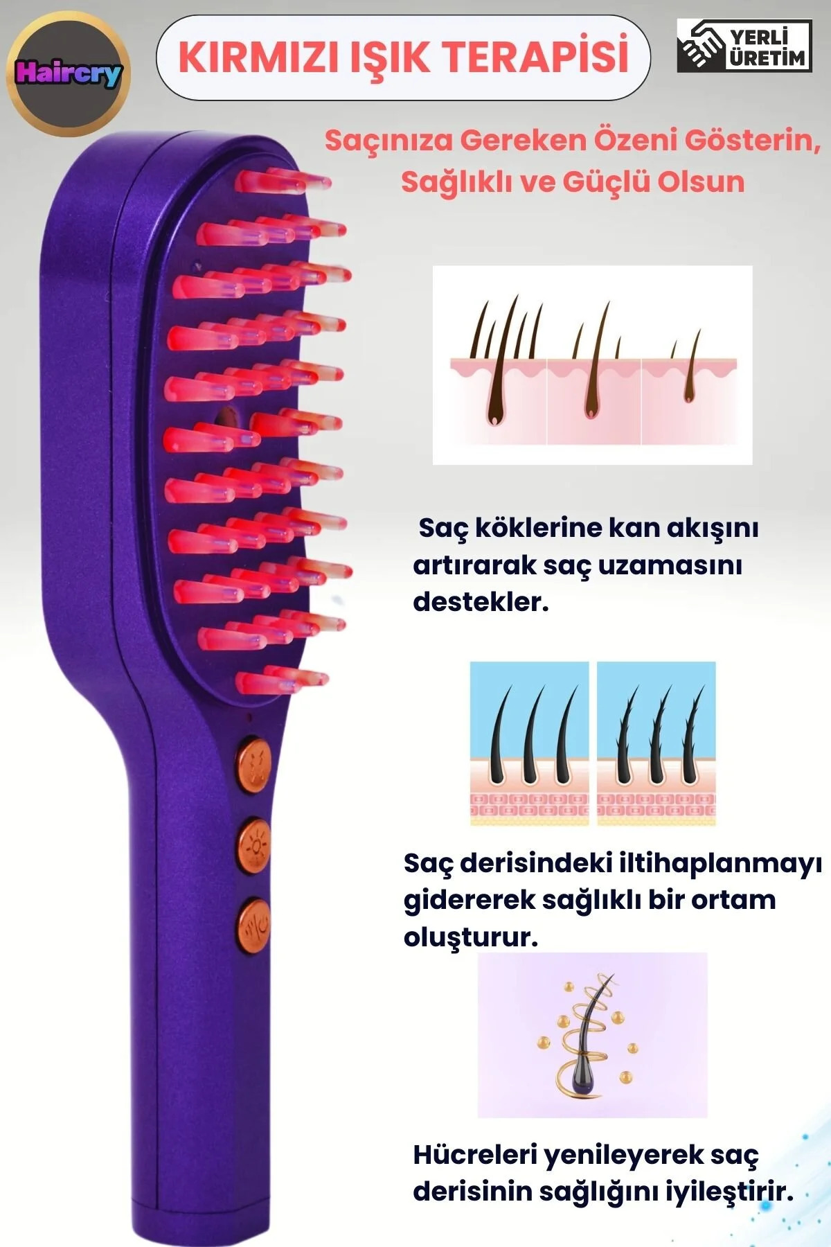 Işık Terapili Buhar ve İyon Masaj Cihazı – Kepeğe ve Saç Dökülmesine Karşı Etkili — MyVelda Mor — تصویر 6 از 9