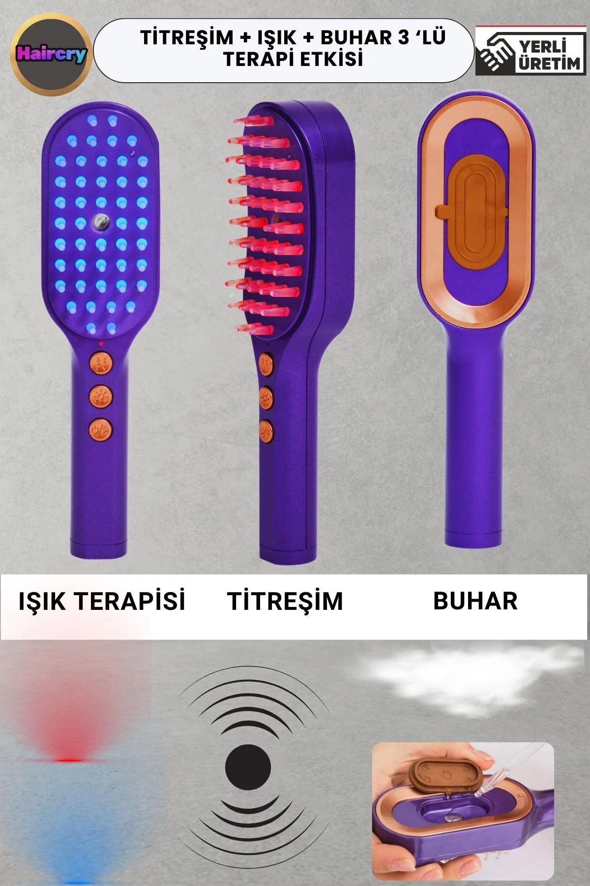 Işık Terapili Buhar ve İyon Masaj Cihazı – Kepeğe ve Saç Dökülmesine Karşı Etkili — MyVelda Mor — تصویر 9 از 9