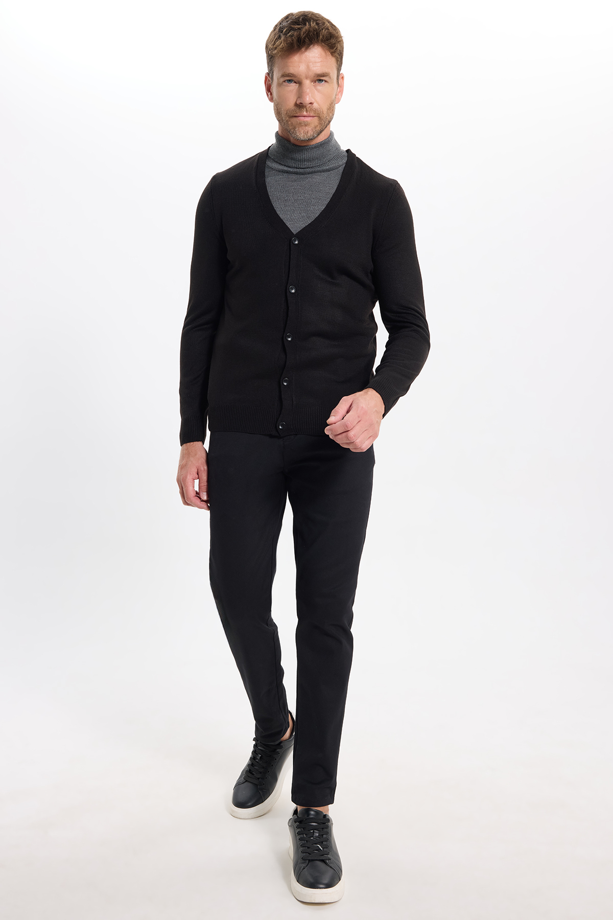 Tudors Slim Fit Dar Kesim Düğmeli Düz Tüylenmeyen Yumuşak Dokulu Erkek Hırka görsel 2