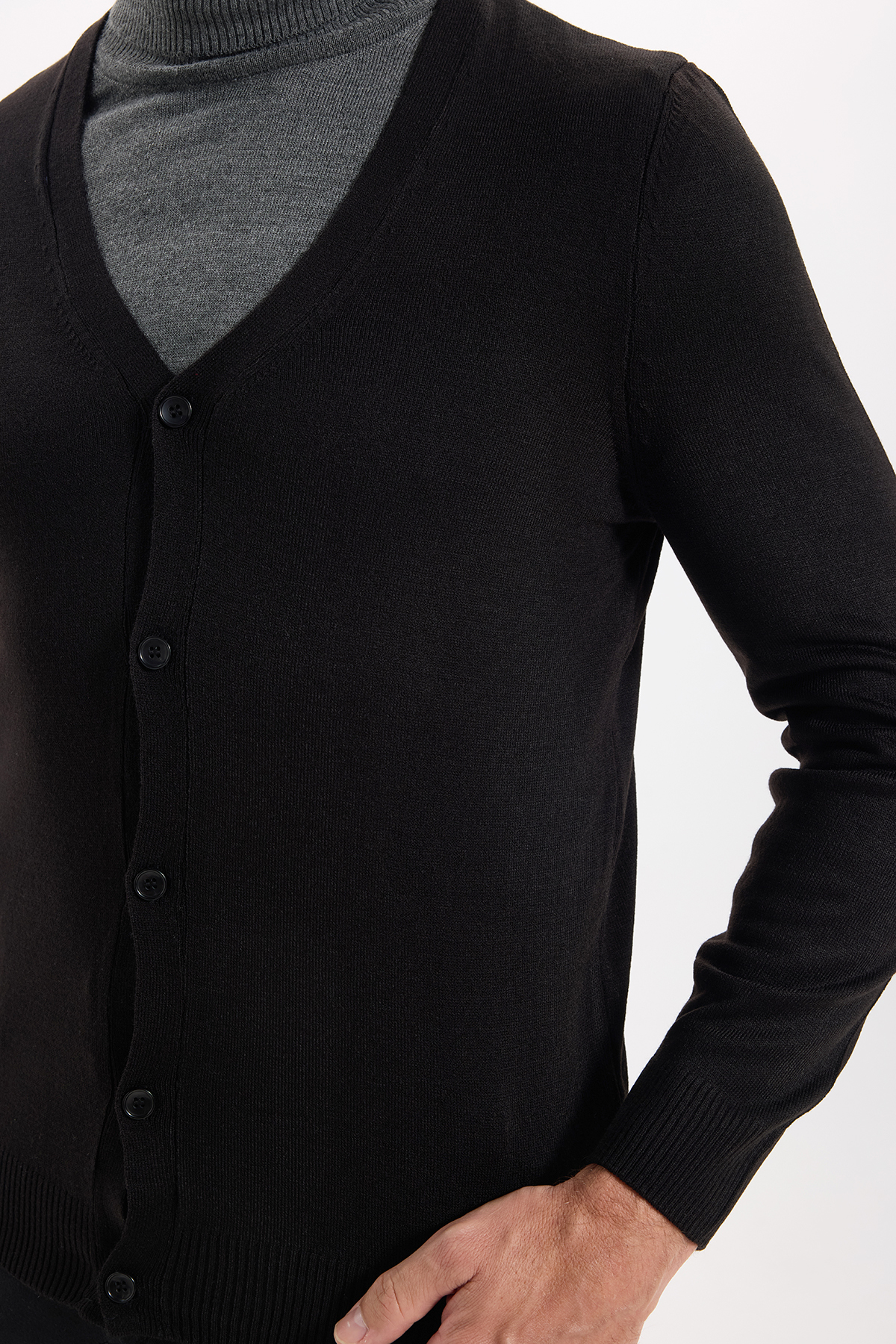 Tudors Slim Fit Dar Kesim Düğmeli Düz Tüylenmeyen Yumuşak Dokulu Erkek Hırka görsel 6