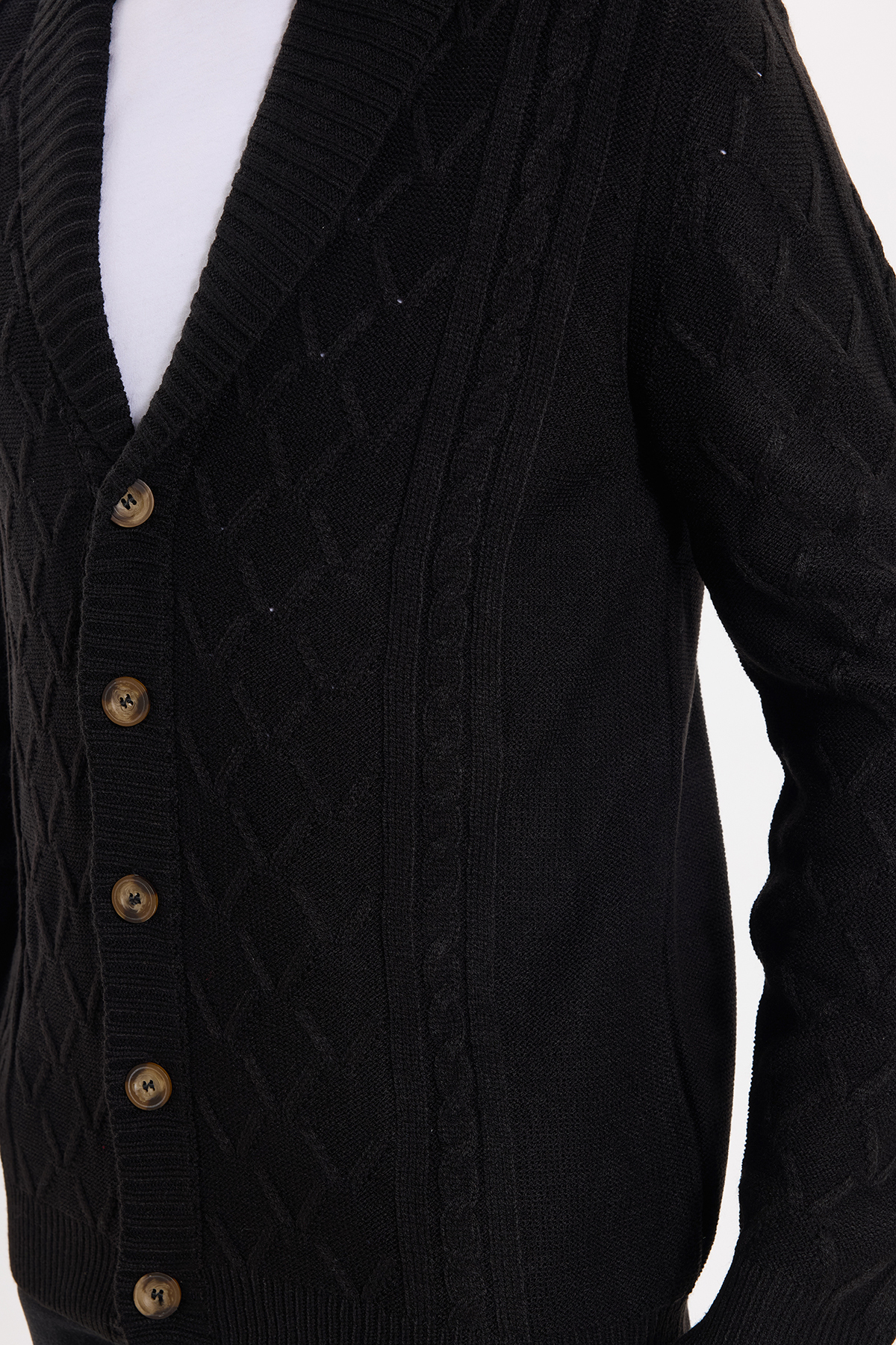 Erkek Slim Fit Dar Kesim Desenli Yumuşak Dokulu Düğmeli Siyah Hırka — مشکی HR240005-84 — تصویر 7 از 9