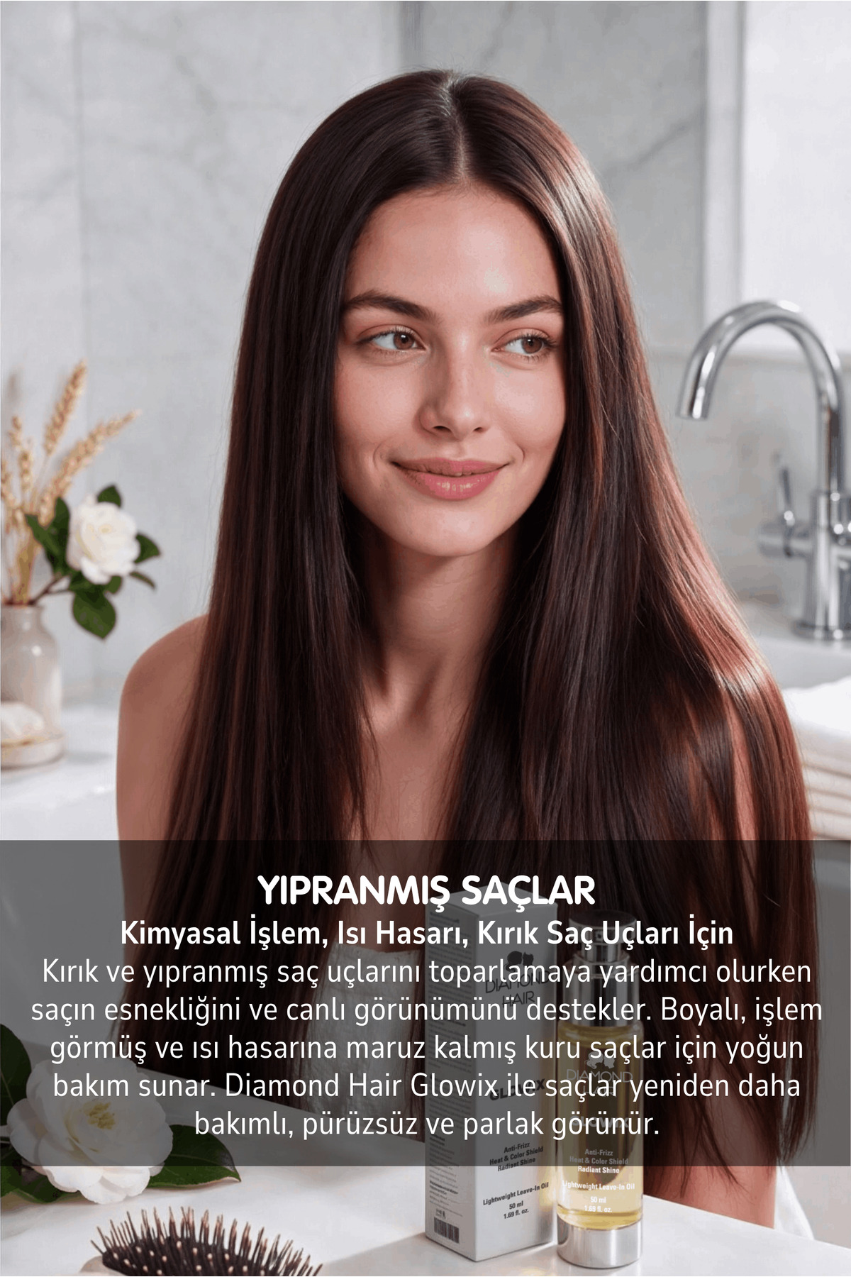 GLOWIX Durulanmayan Saç Bakım Yağı Elektriklenme Karşıtı Isı Koruyucu Pürüzsüz Parlak İpeksi Saçlar — تصویر 10 از 12