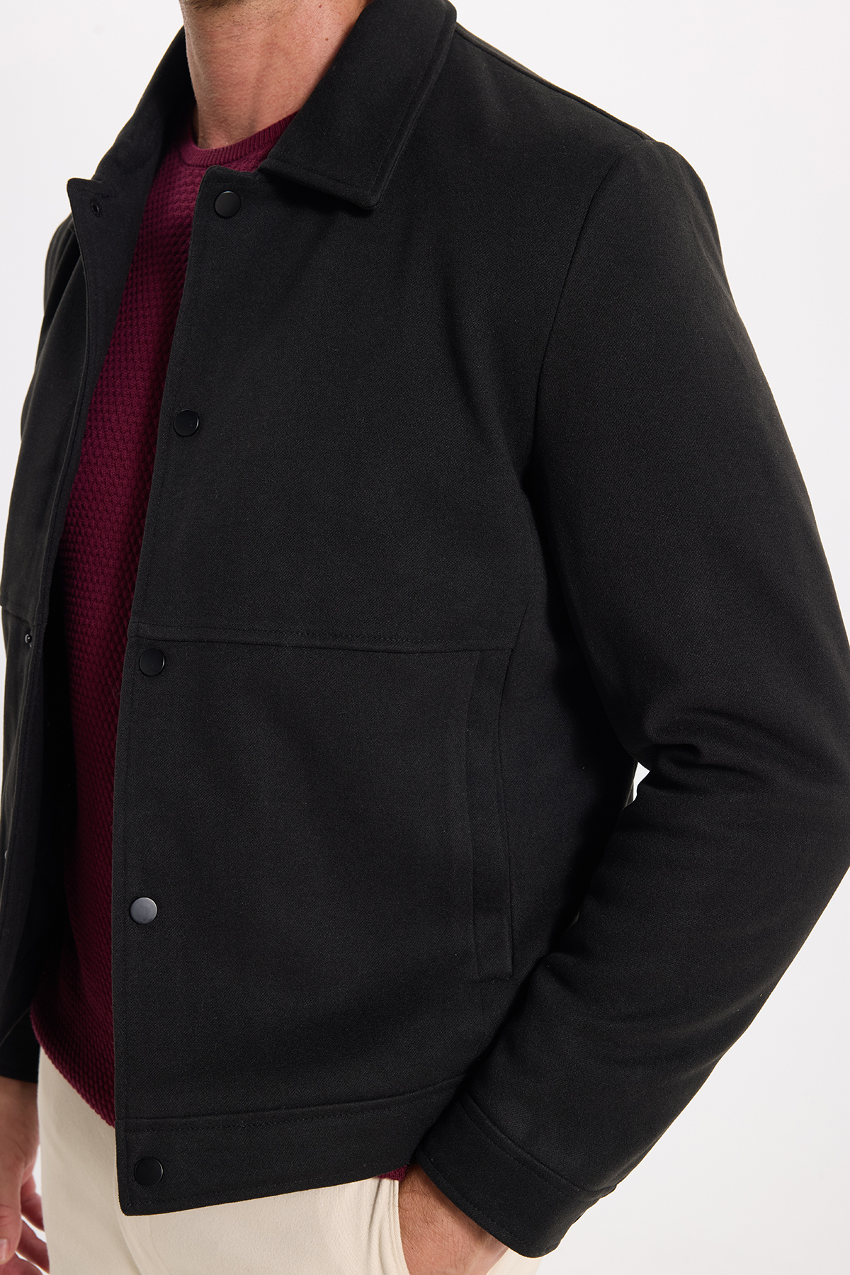 Tudors Erkek Slim Fit Dar Kesim Çift Cepli Çıtçıt Kapamalı Siyah Mont görsel 5