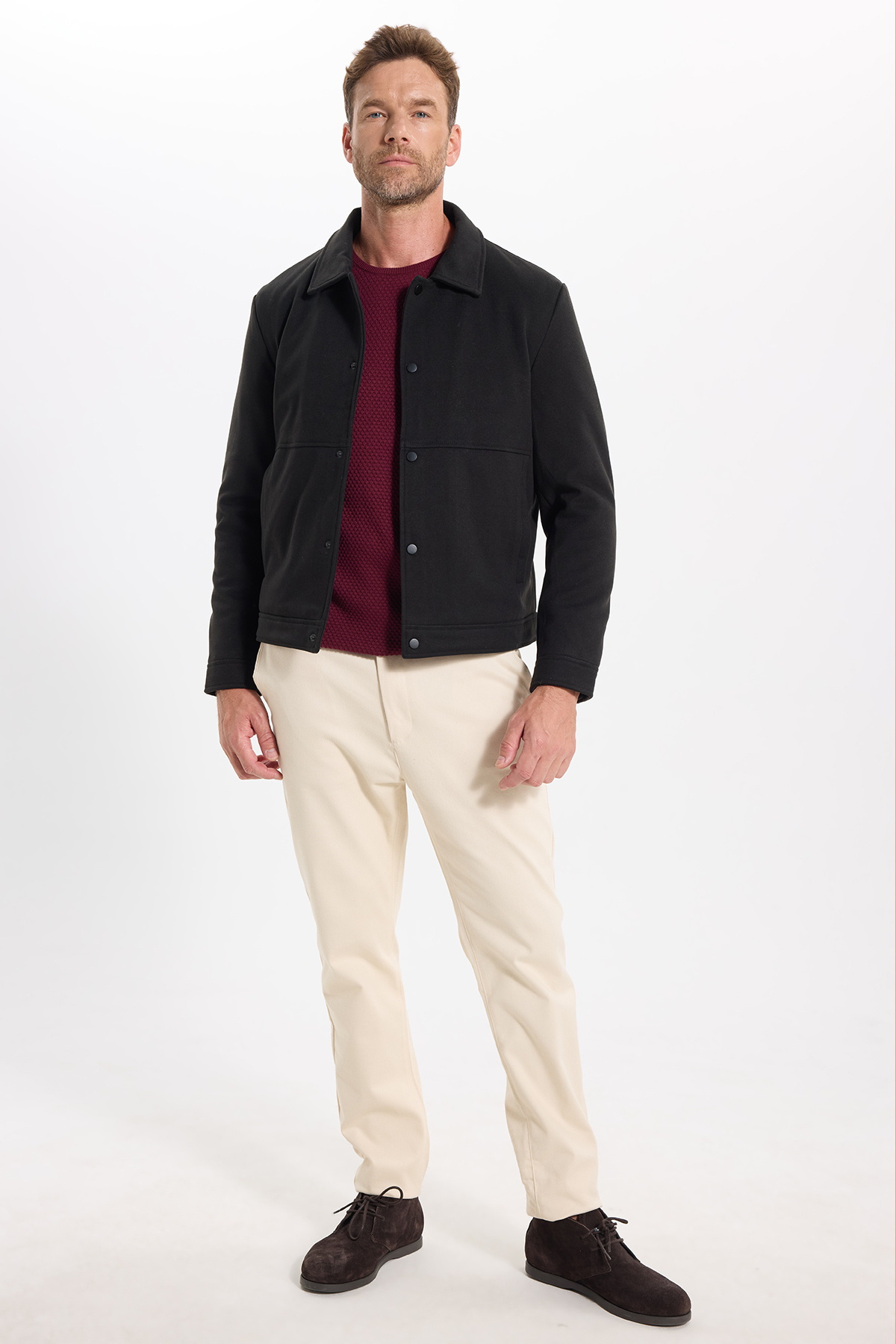 Tudors Erkek Slim Fit Dar Kesim Çift Cepli Çıtçıt Kapamalı Siyah Mont görsel 2