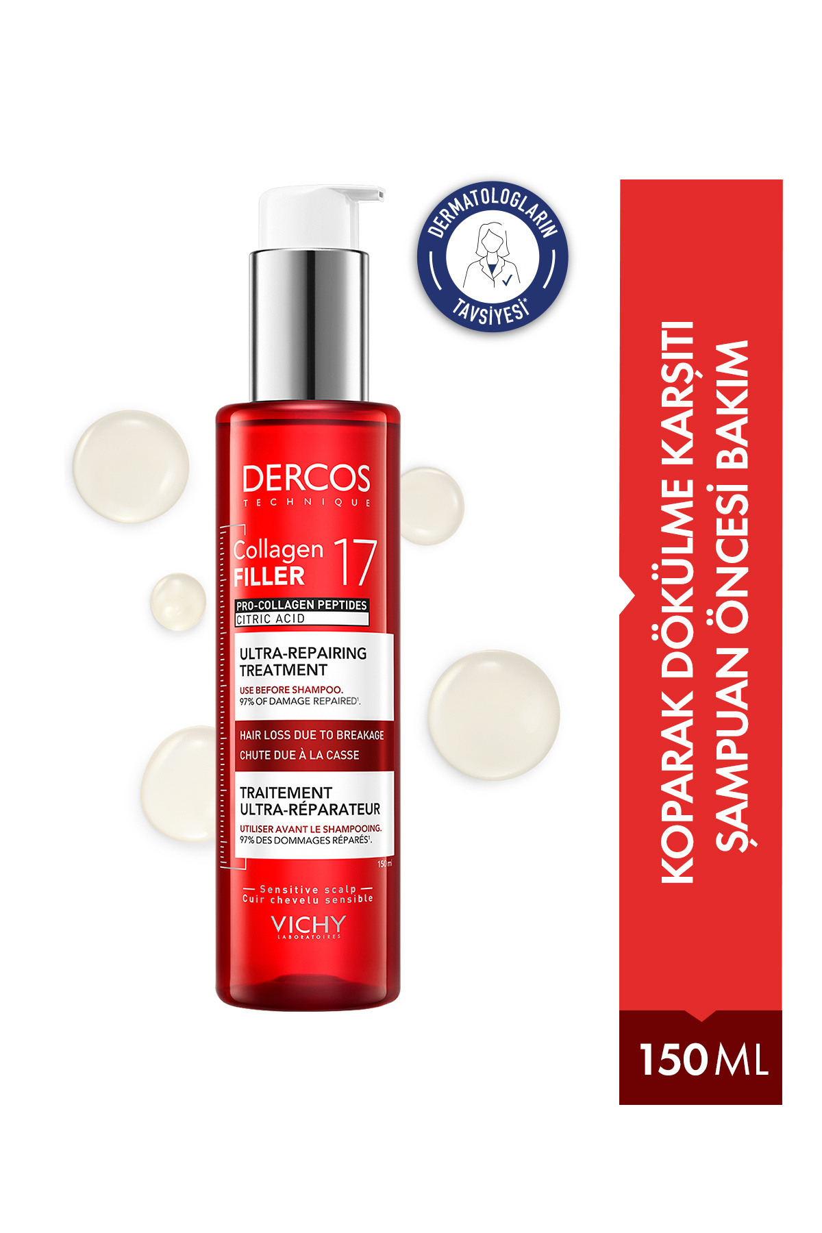 Vichy Dercos Collagen 17 Filler Tüm Saç Tiplerine Uygun Koparak Dökülme Karşıtı Şampuan Öncesi Bakım 150ml