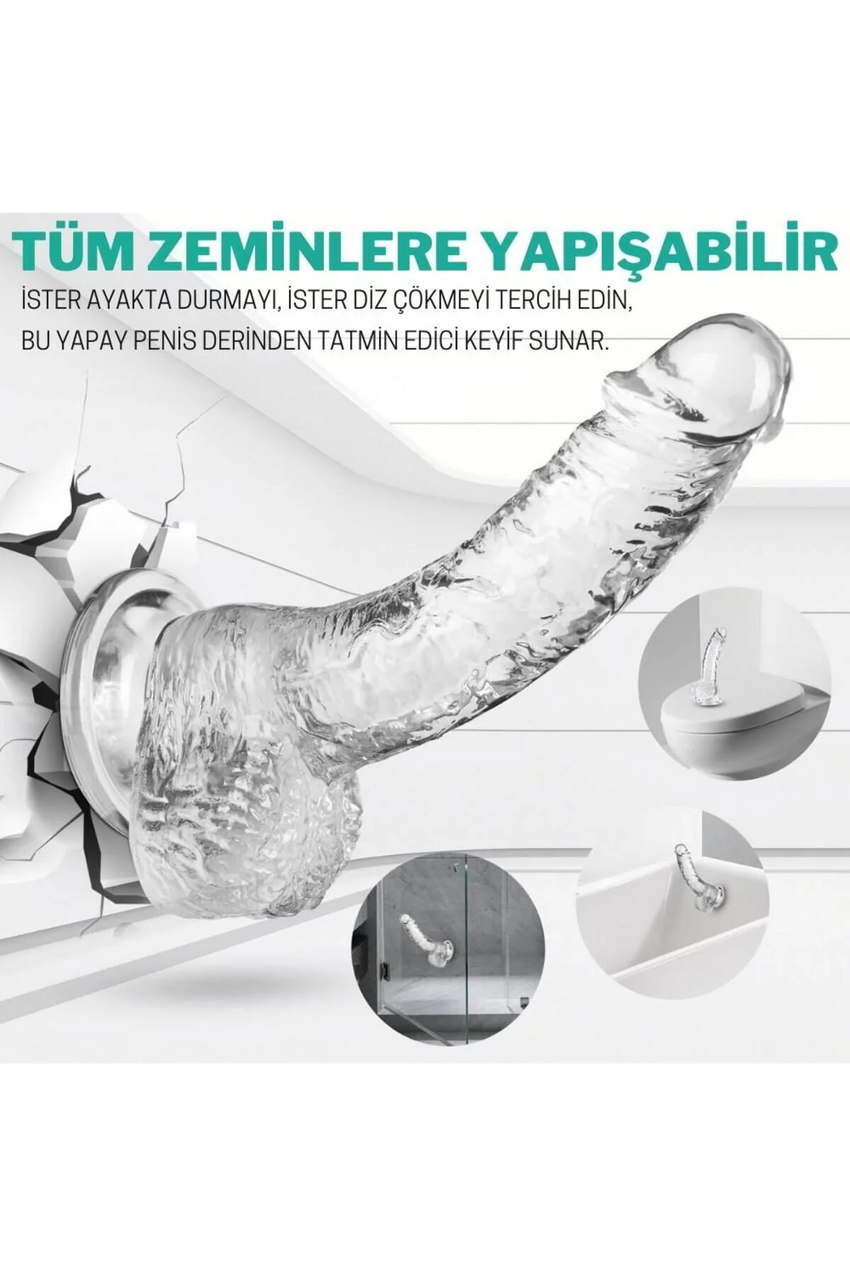 Şeffaf Jel Dildo Yapay Penis Vajinal Anal Vibrator 22 cm