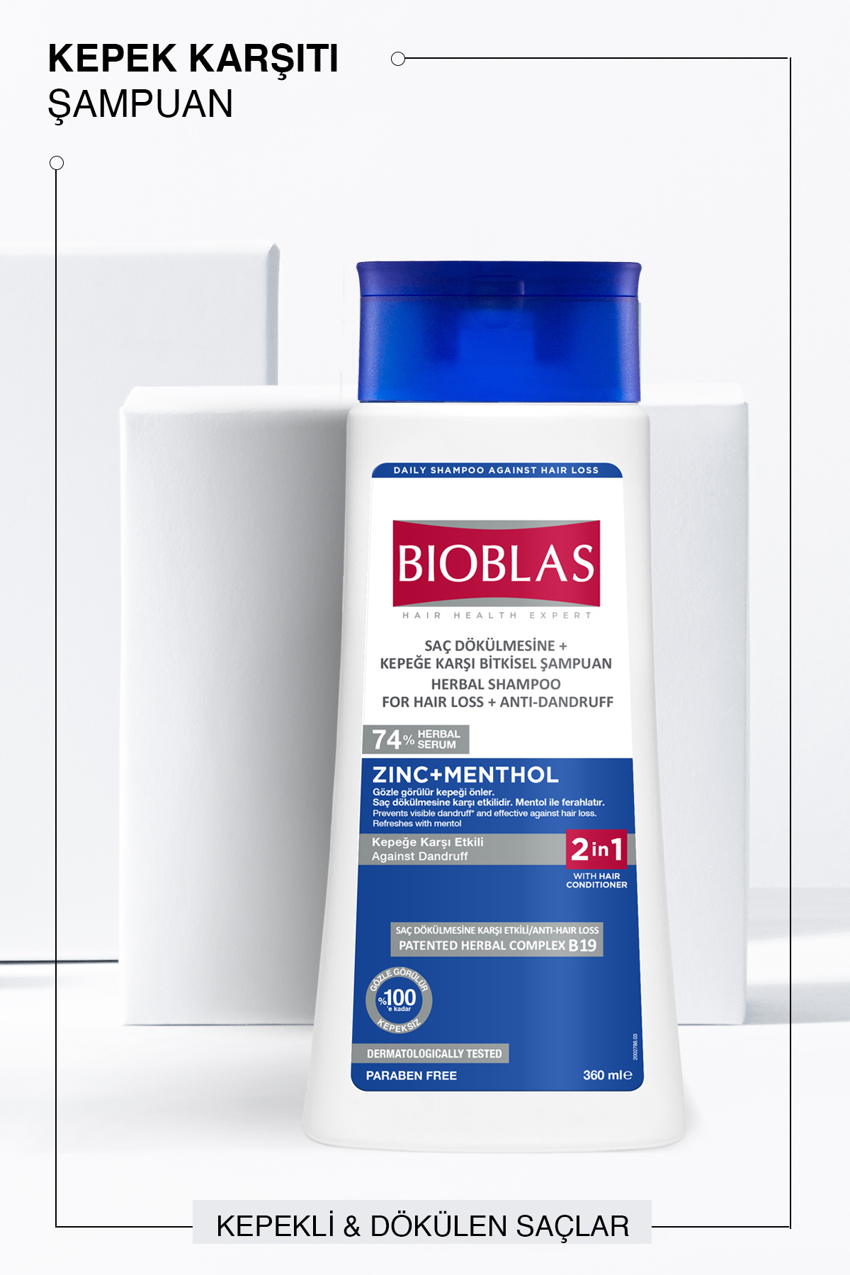 Saç Dökülmesi + Kepek Karşıtı Şampuan 2 x 360 ML – Çinko, Mentol, Kremli — B10383 — تصویر 2 از 4