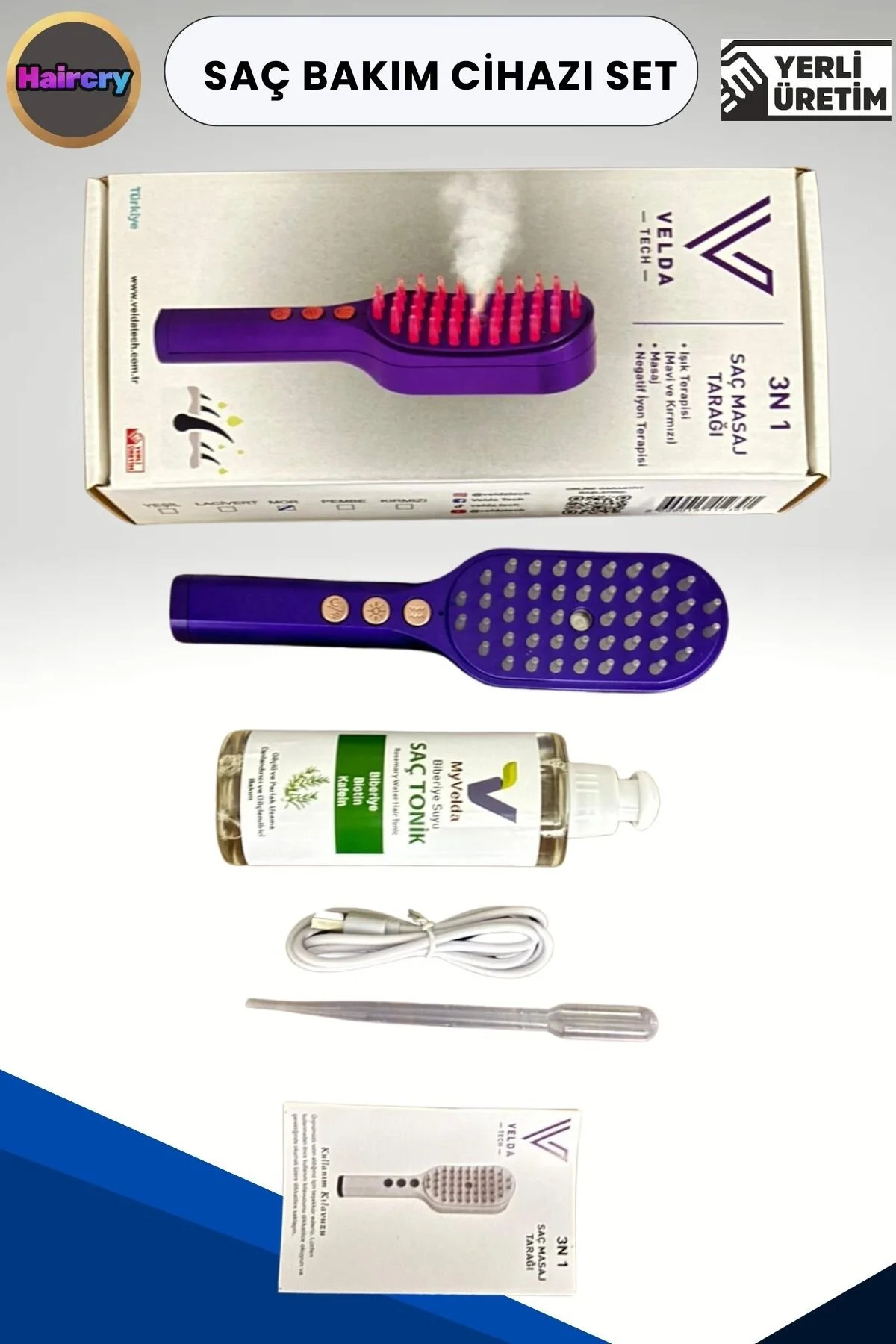 VeldaTech Işık Terapili Buhar ve İyon Masaj Cihazı – Kepeğe ve Saç Dökülmesine Karşı Etkili — MyVelda Mor