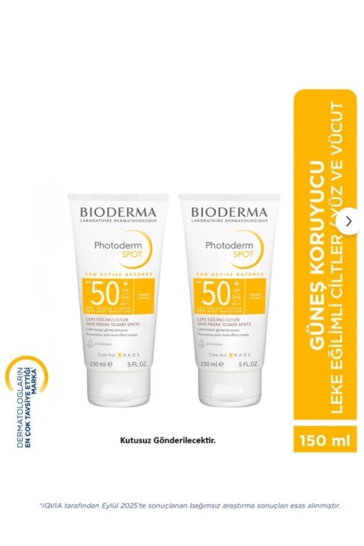 Bioderma Photoderm SPOT SPF50+ Leke Karşıtı Yüz ve Vücut Güneş Kremi 150 ml 2 Adet (Kutusuzdur)