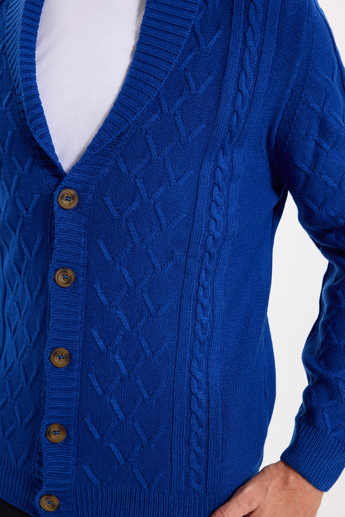 Erkek Slim Fit Dar Kesim Desenli Yumuşak Dokulu Düğmeli Sax Mavi Hırka — سرمه‌ای HR240005-84 — تصویر 4 از 8