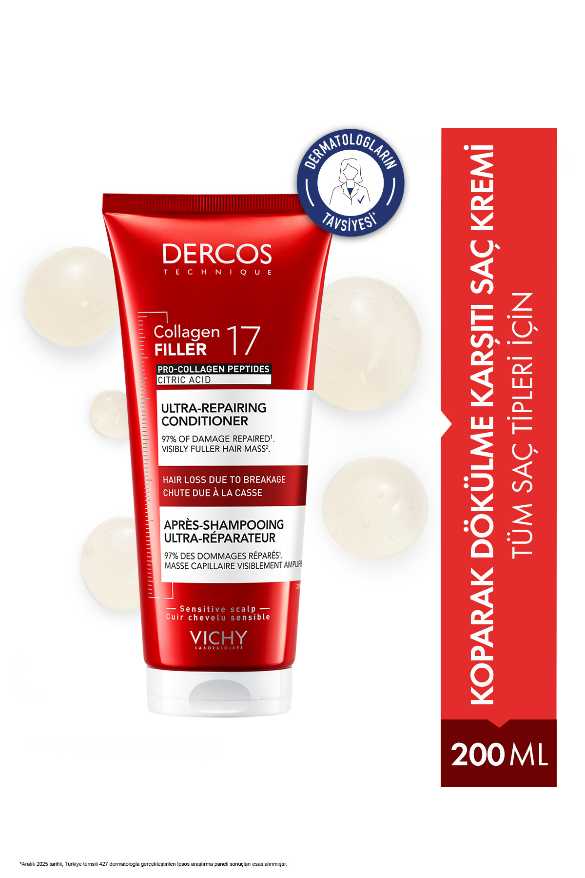 Vichy Dercos Collagen 17 Filler Tüm Saç Tiplerine Uygun Koparak Dökülme Karşıtı Saç Bakım Kremi 200 ml — 3337875920971