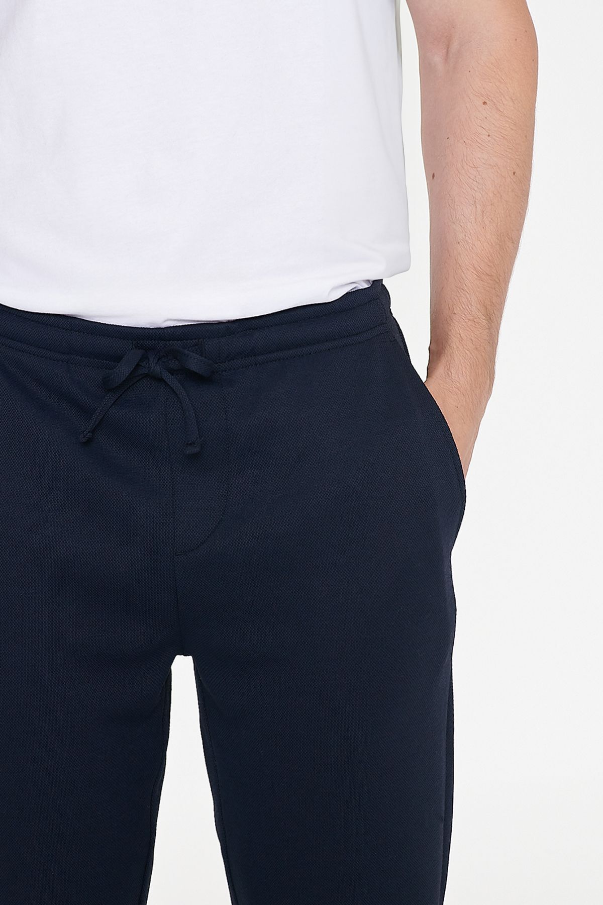 AC&Co / Altınyıldız Classics Erkek Lacivert Pamuklu Esnek Beli Lastikli Diagonal Desenli Jogger Pantolon Standart Fit görsel 5