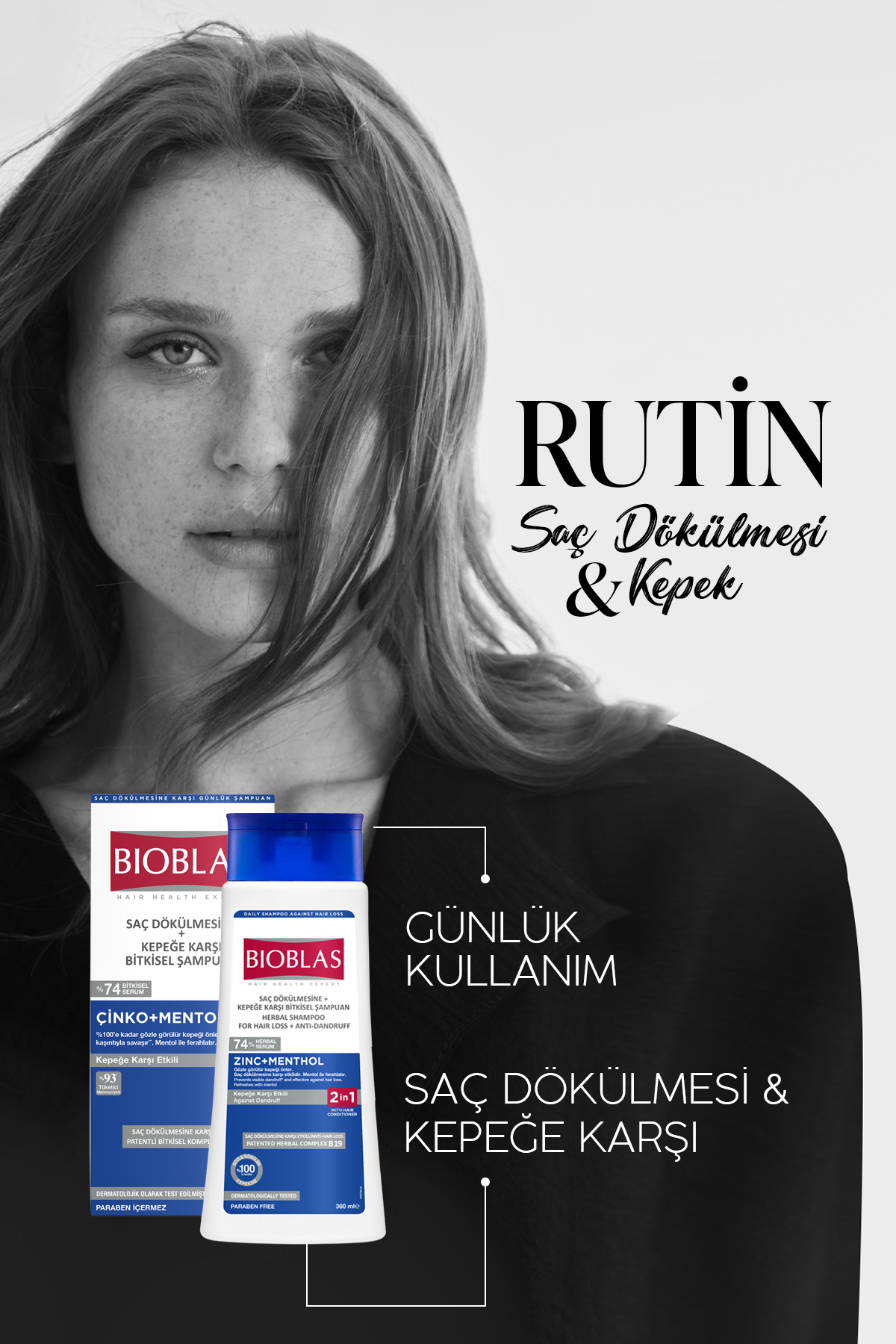 Saç Dökülmesi + Kepek Karşıtı Şampuan 2 x 360 ML – Çinko, Mentol, Kremli — B10383 — تصویر 4 از 4