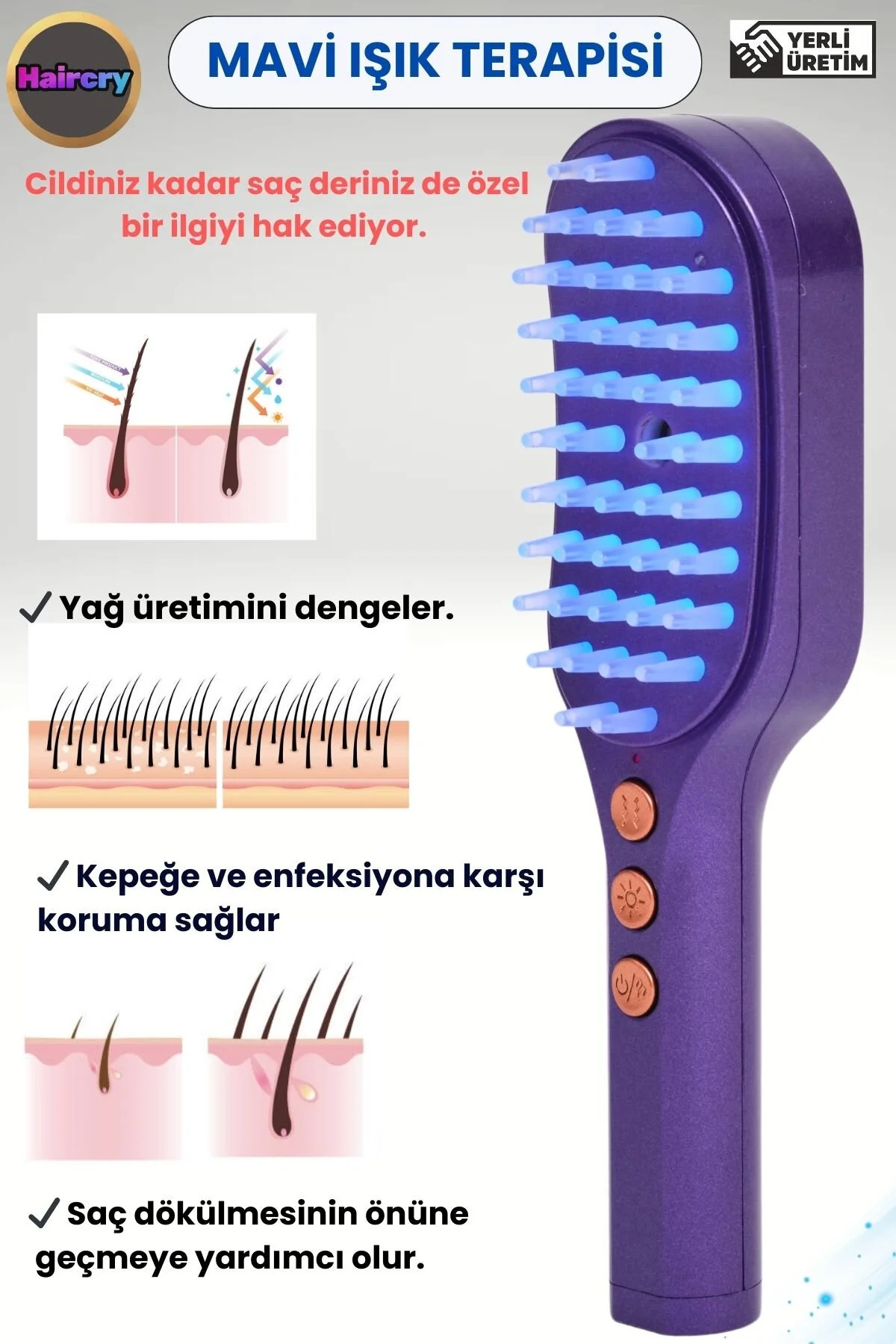 Işık Terapili Buhar ve İyon Masaj Cihazı – Kepeğe ve Saç Dökülmesine Karşı Etkili — MyVelda Mor — تصویر 5 از 9
