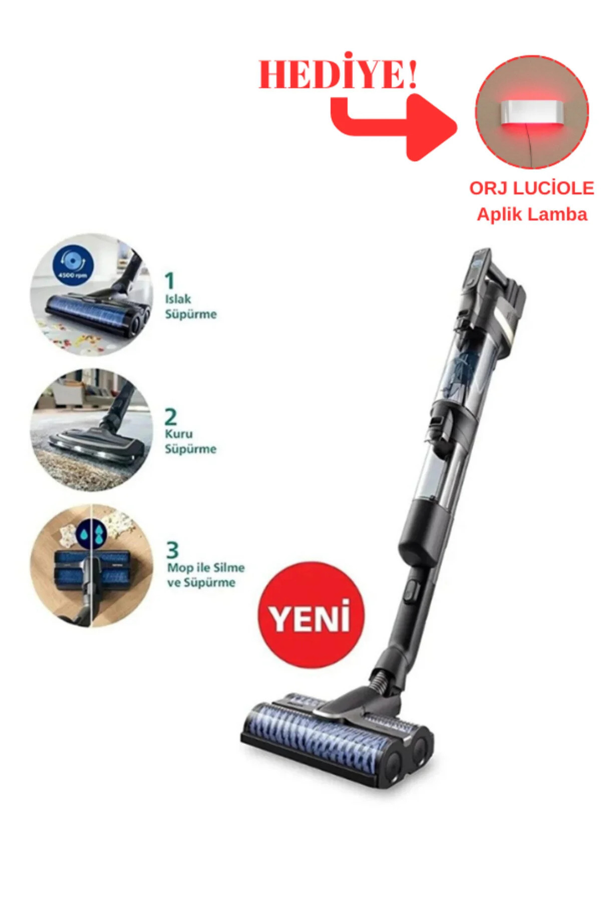 Philips Trio Yeni 3'ü 1 Arada (ISLAK, KURU VE MOPLU) kendini Temizleyen Dik Süpürge