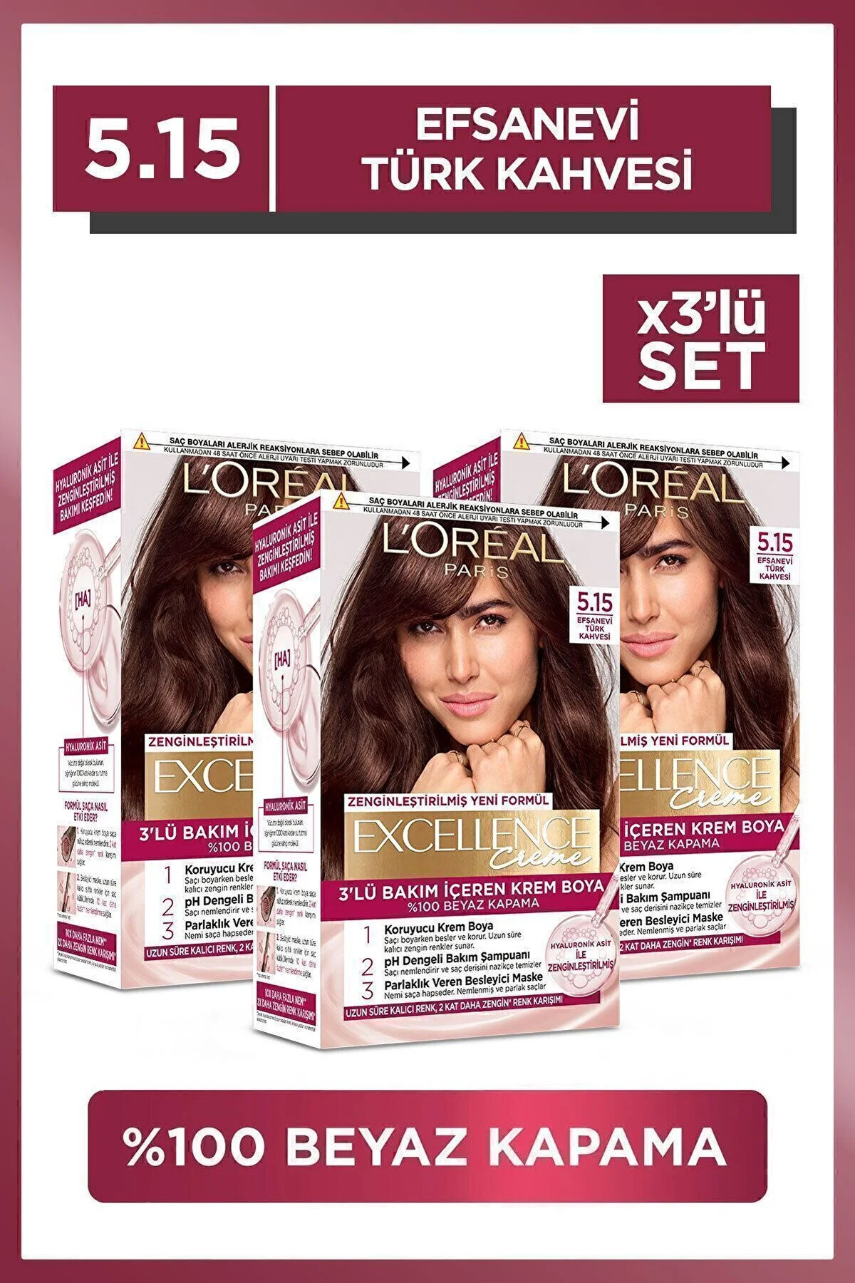 L'Oreal Paris Excellence Creme Saç Boyası 5.15  Efsanevi Türk Kahvesi 3'lü Set — قهوه‌ای 36005209710563