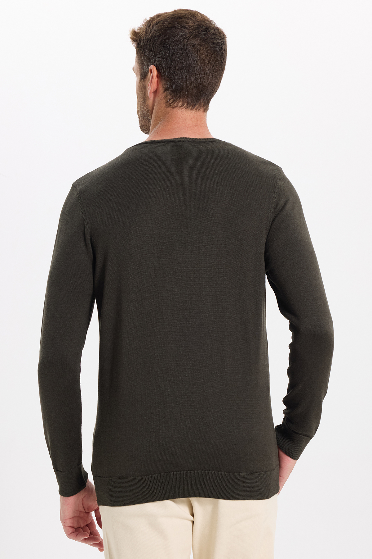 Erkek Slim Fit Dar Kesim Bisiklet Yaka Antrasit Triko Kazak — خاکستری KZ210014-02 — تصویر 9 از 9