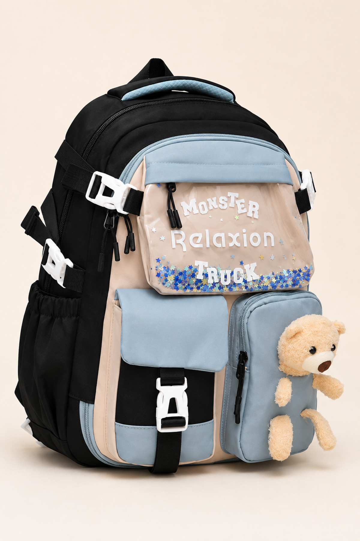 کوله مدرسه ELATAE پسرانه دبستان متوسطه کوله‌پشتی با حجم بزرگ با خرس عروسکی چند چشمی 1461 اورجینال - تصویر 2