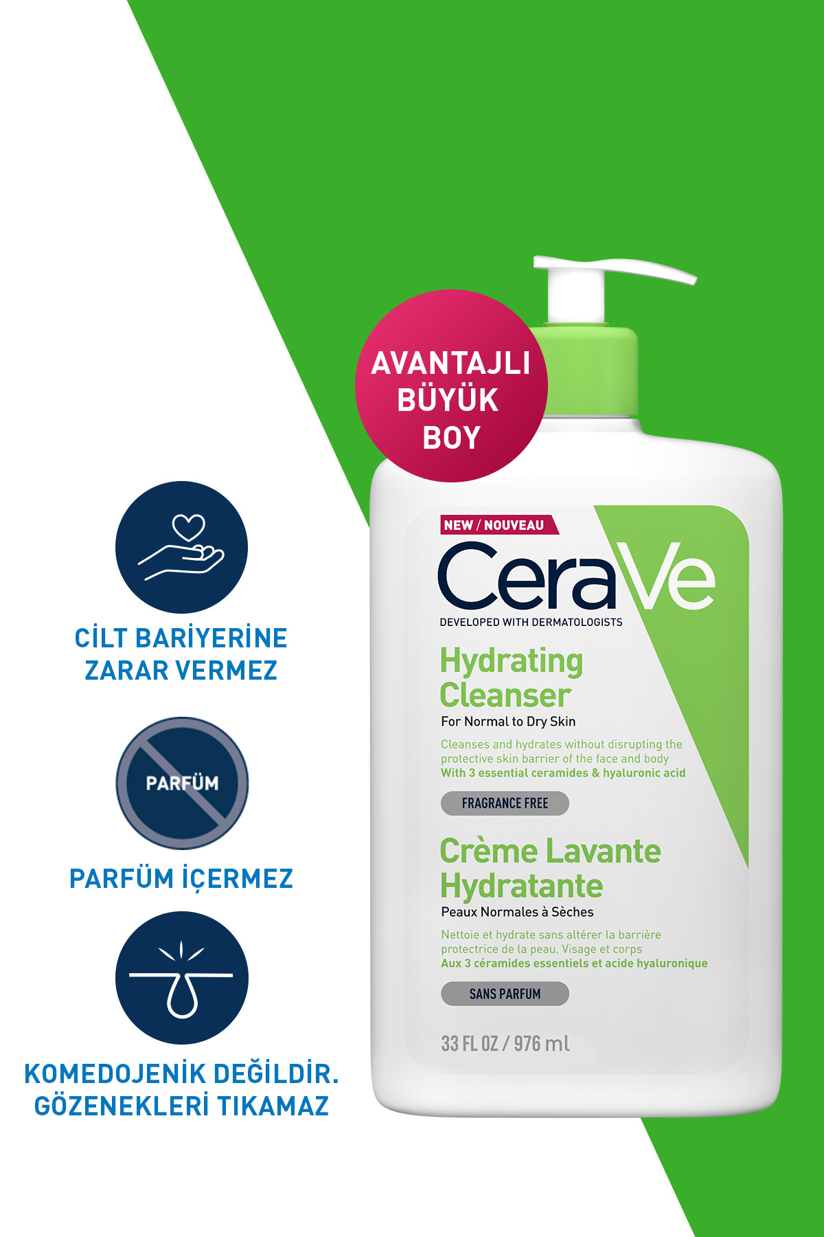 Normal ve Kuruya Dönük Ciltler İçin Seramid ve Hyalüronik Asit İçeren Nemlendiren Temizleyici 976 ml — 8690595228822 — تصویر 3 از 6