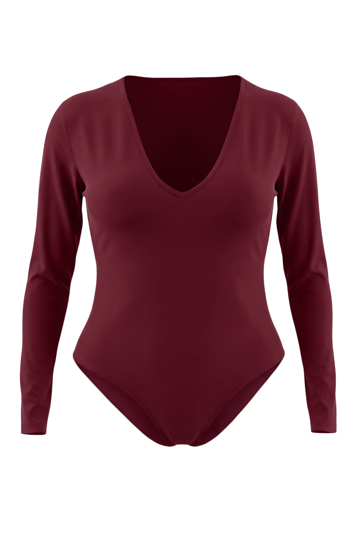 Trendyolmilla Curve Bordo Derin V Yakalı Çıt Çıtlı Basic Örme Body TBBAW27CS00007