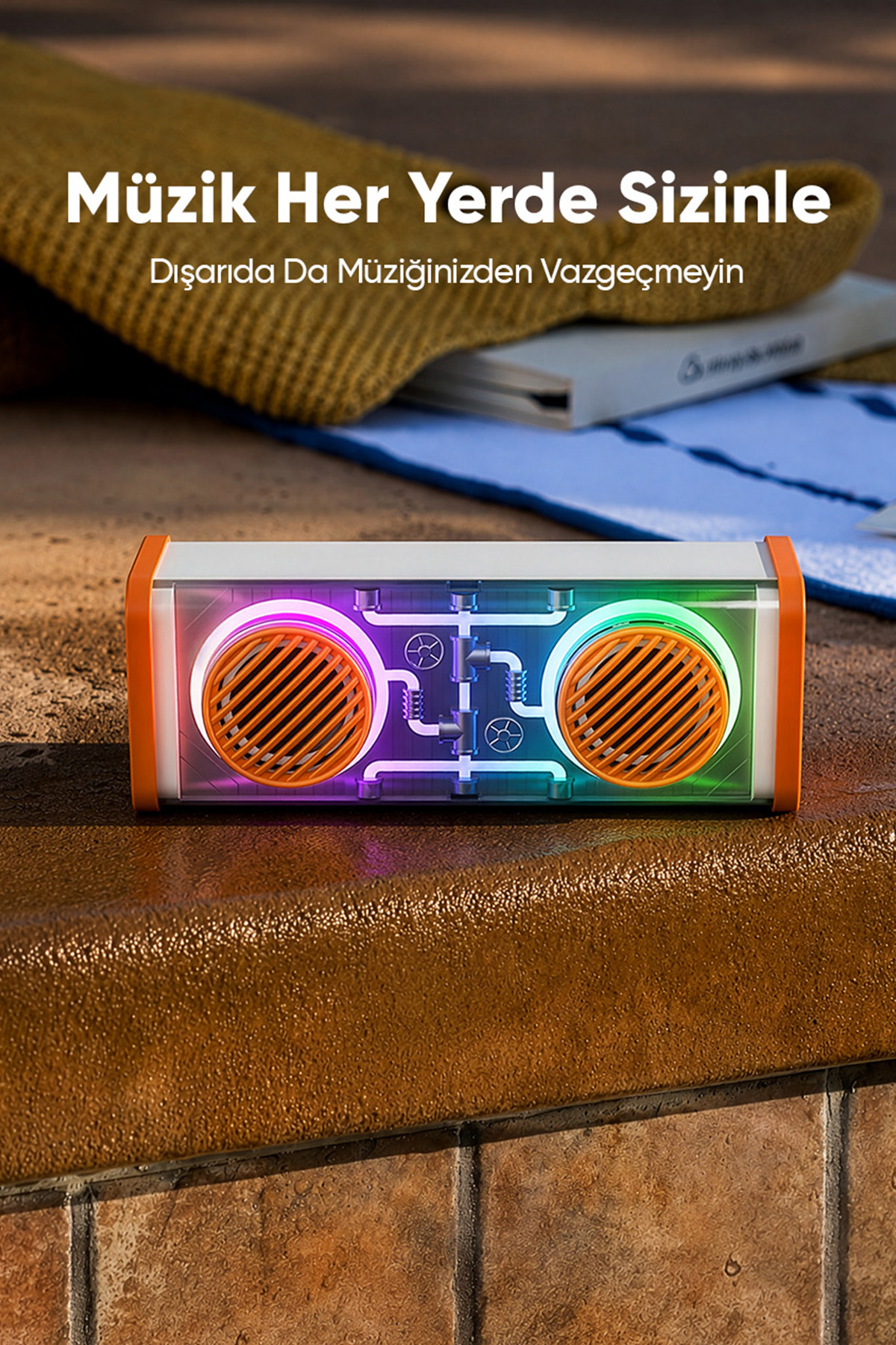 MD-56BT Turuncu Beyaz AUX + USB + Bluetooth Destekli 10W 1500mAh Taşınabilir Speaker 8