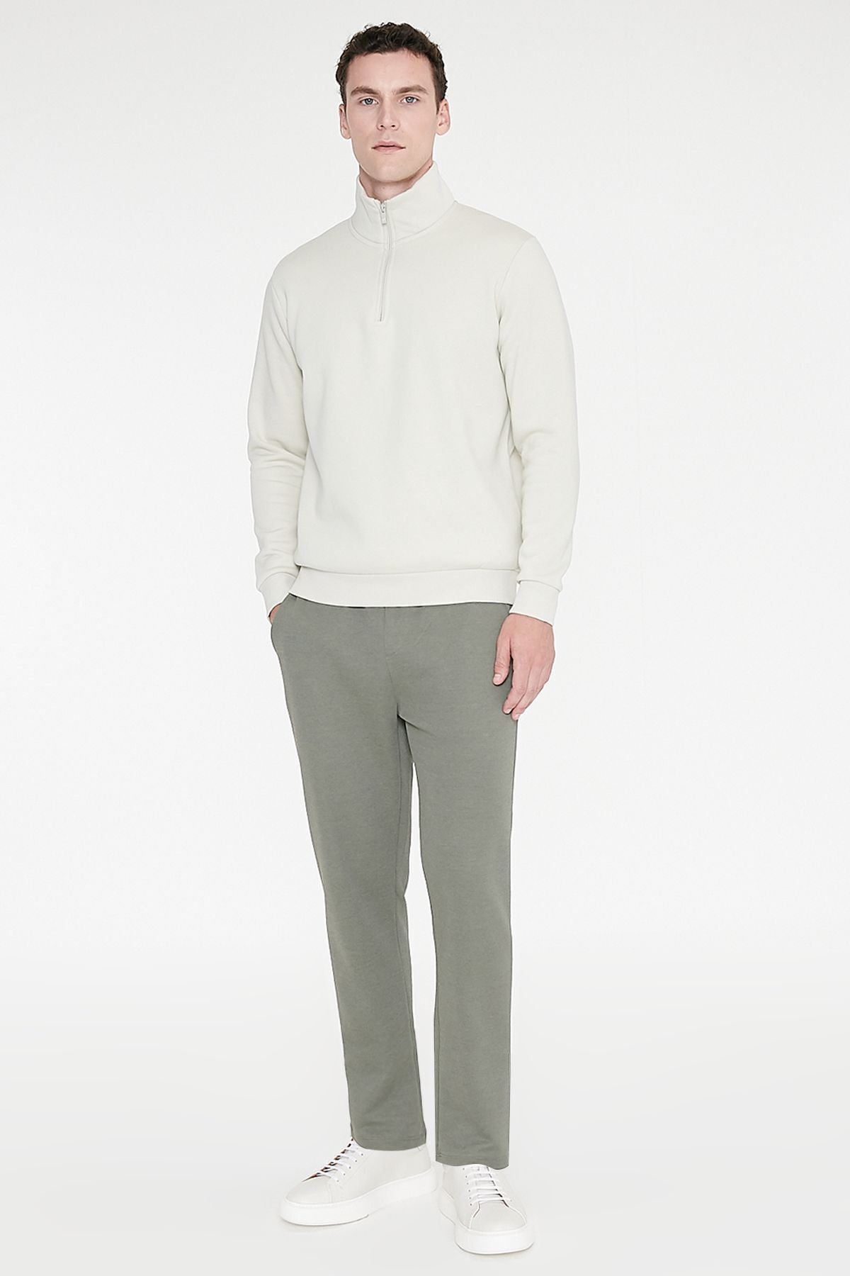 AC&Co / Altınyıldız Classics Erkek Haki Pamuklu Esnek Beli Lastikli Diagonal Desenli Jogger Pantolon Standart Fit Normal Kesim görsel 4