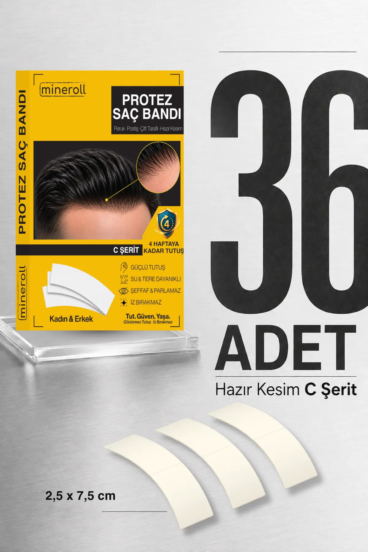 Protez Saç Bandı 36 Adet, Şeffaf Peruk & Postiş Bandı, Oval "C" Şerit — 8682169711014