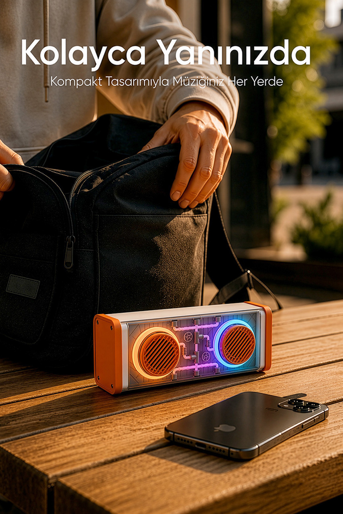 MD-56BT Turuncu Beyaz AUX + USB + Bluetooth Destekli 10W 1500mAh Taşınabilir Speaker 4