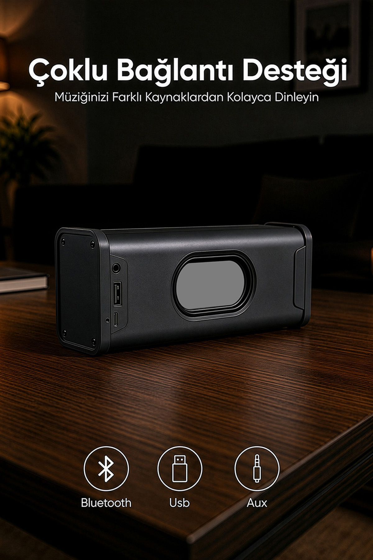 MD-56BT Siyah AUX + USB + Bluetooth Destekli 10W 1500mAh Taşınabilir Speaker 10