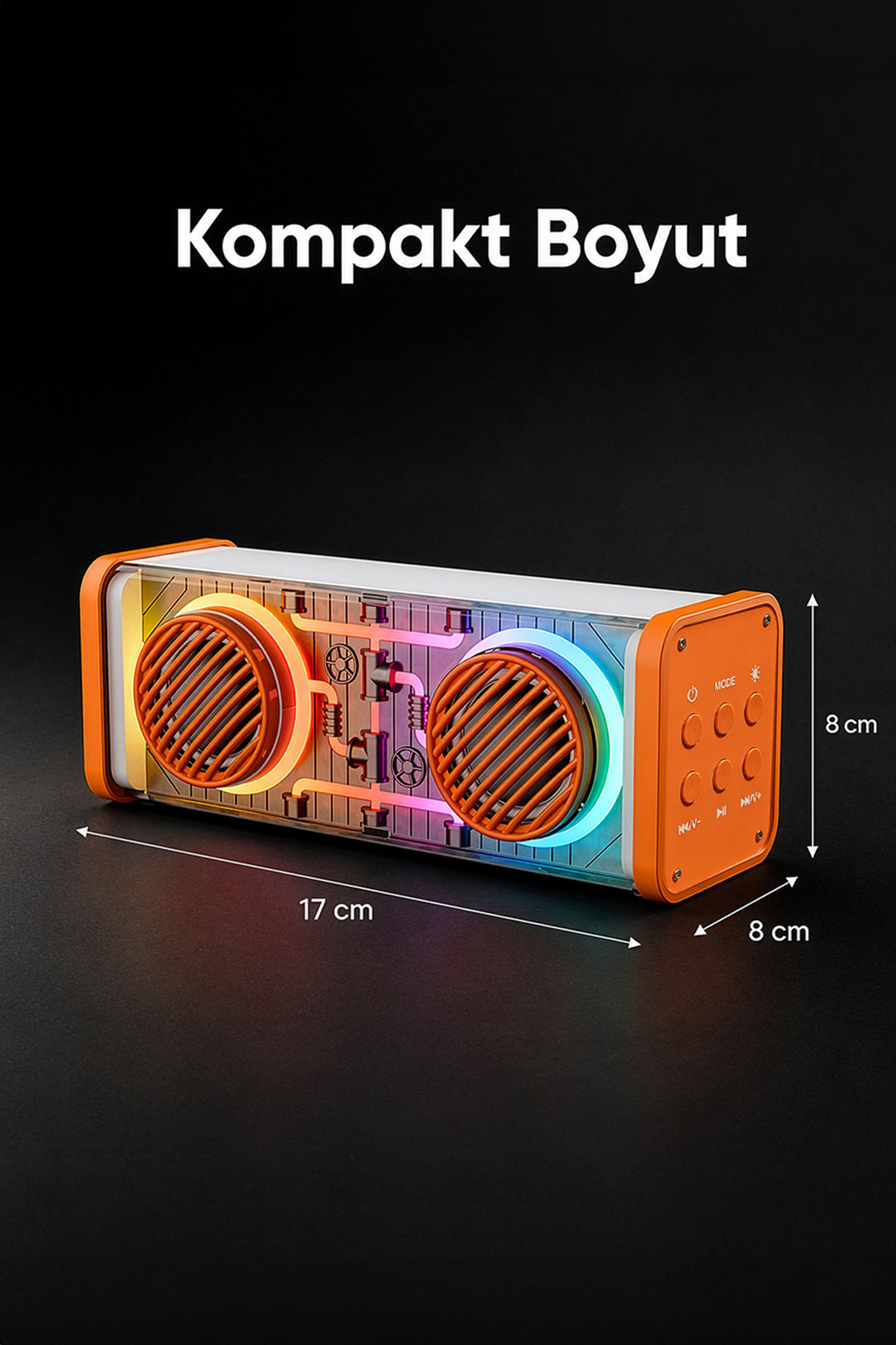 MD-56BT Turuncu Beyaz AUX + USB + Bluetooth Destekli 10W 1500mAh Taşınabilir Speaker 7