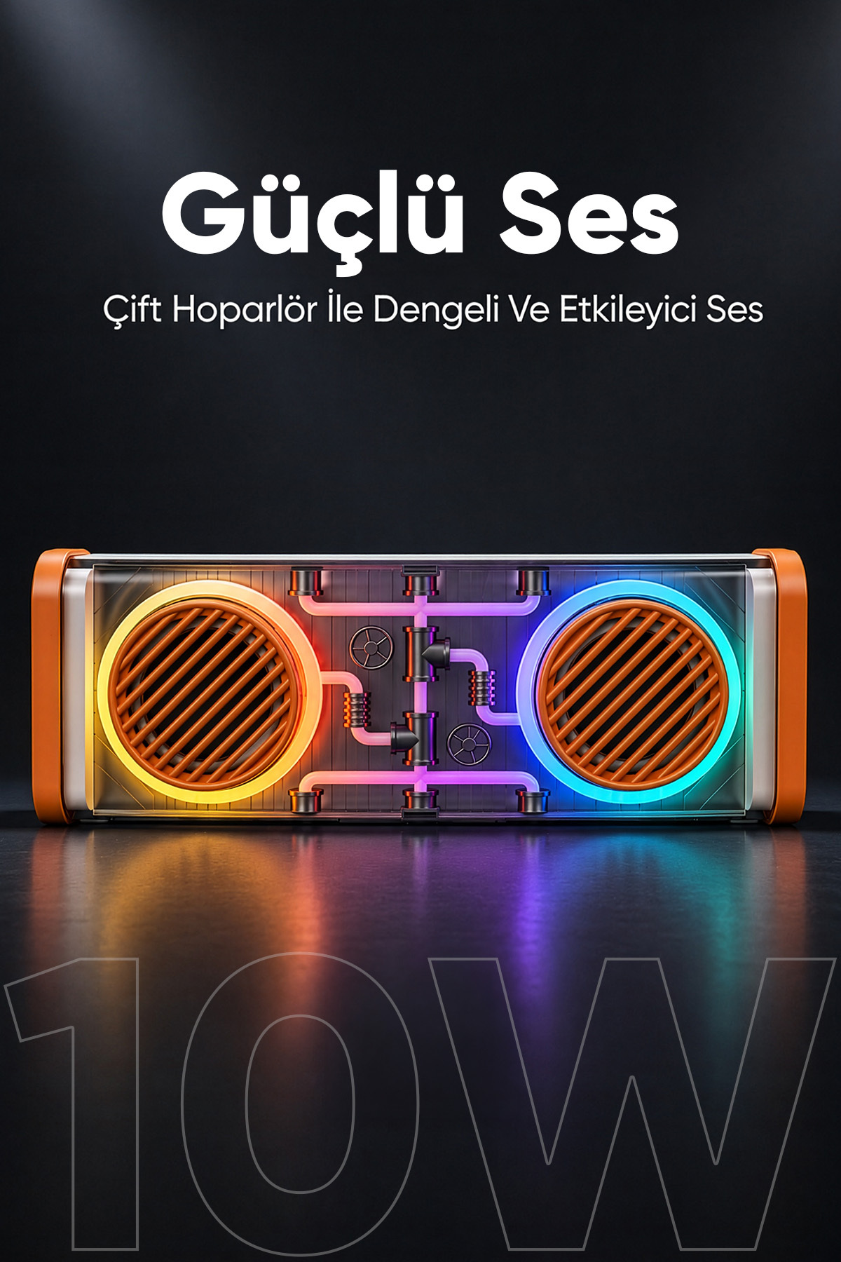 MD-56BT Turuncu Beyaz AUX + USB + Bluetooth Destekli 10W 1500mAh Taşınabilir Speaker 6