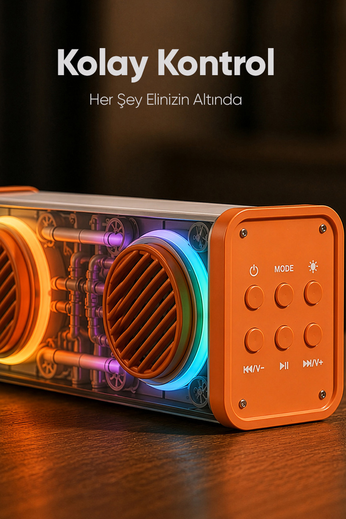 MD-56BT Turuncu Beyaz AUX + USB + Bluetooth Destekli 10W 1500mAh Taşınabilir Speaker 2