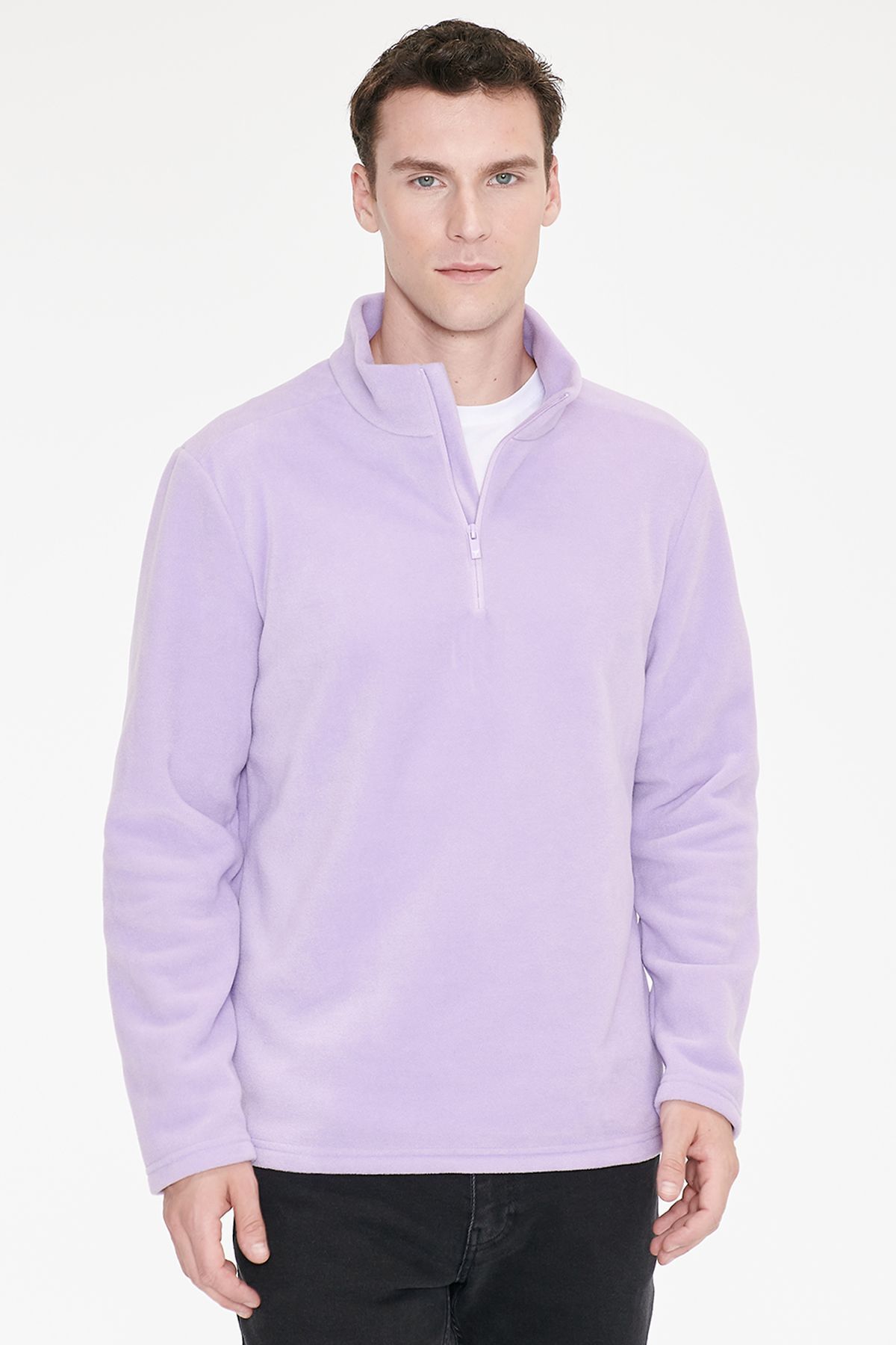 AC&Co / Altınyıldız Classics Lila Anti-Pilling Tüylenme Yapmayan Standart Fit Dik Yaka Polar Sweatshirt görsel 3