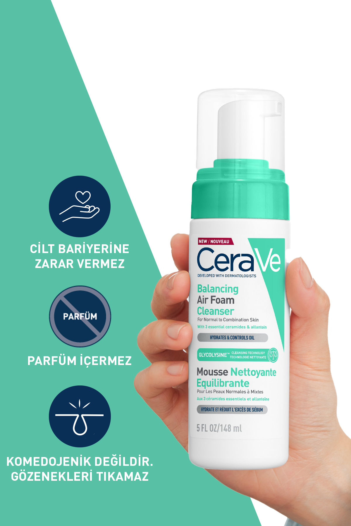Air Foam Normal, Karma Ve Hassas Ciltler İçin Köpük Temizleyici 148 ml ve Havlu Saç Bandı Seti — 217421742174 — تصویر 4 از 8