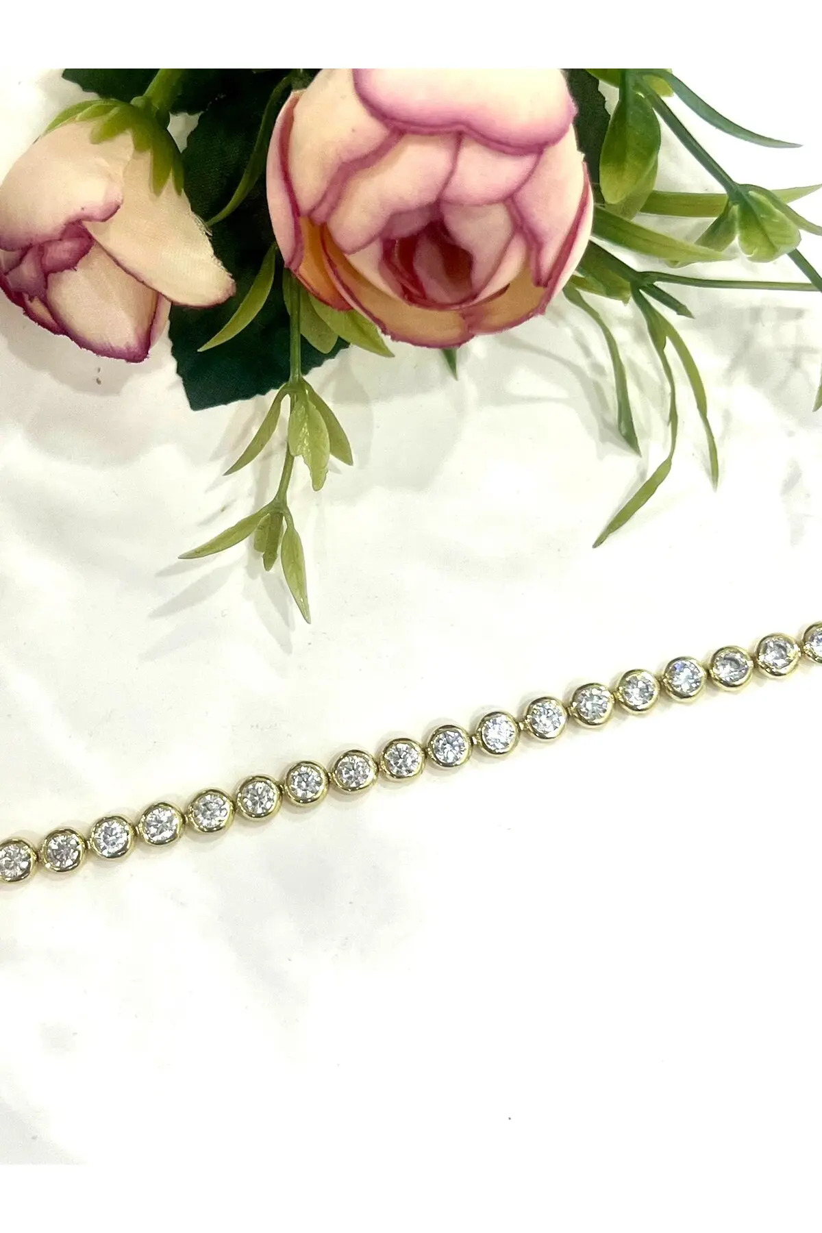 Yuvarlak Taşlı Su Yolu Bileklik (0,5mm 14K GOLD/17-19CM) 5