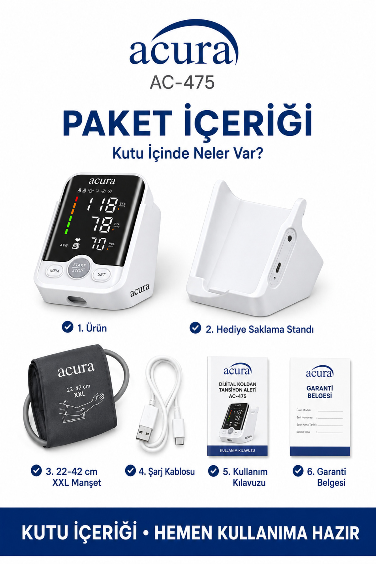 Ac-475 Şarjlı, XXL Manşetli Türkçe Konuşan Koldan Tansiyon Aleti 8